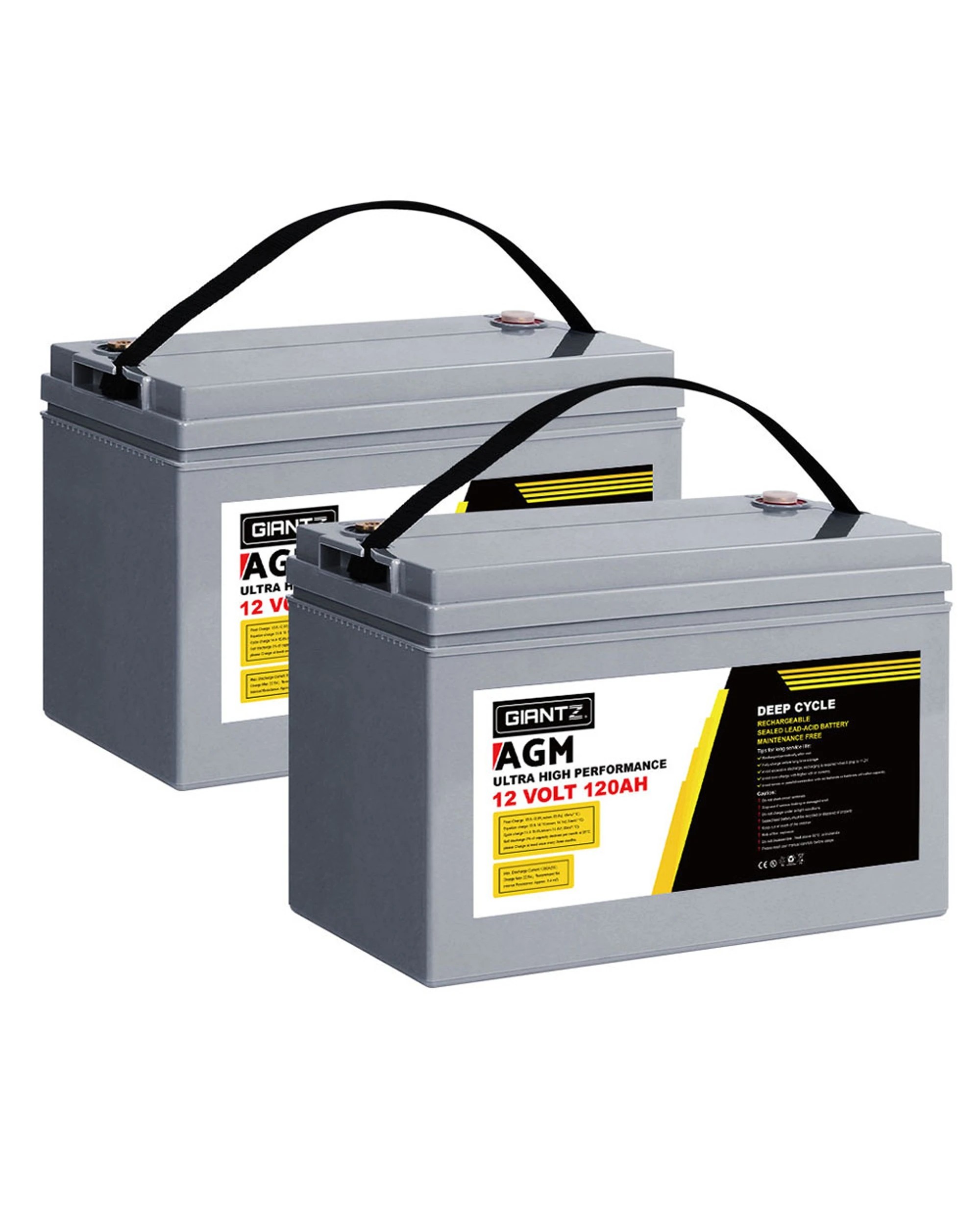 1 Giantz AGM Deep Cycle Battery 12V 120Ah x2 Box Portable Solar Caravan Camping - Grey, 1 of 7