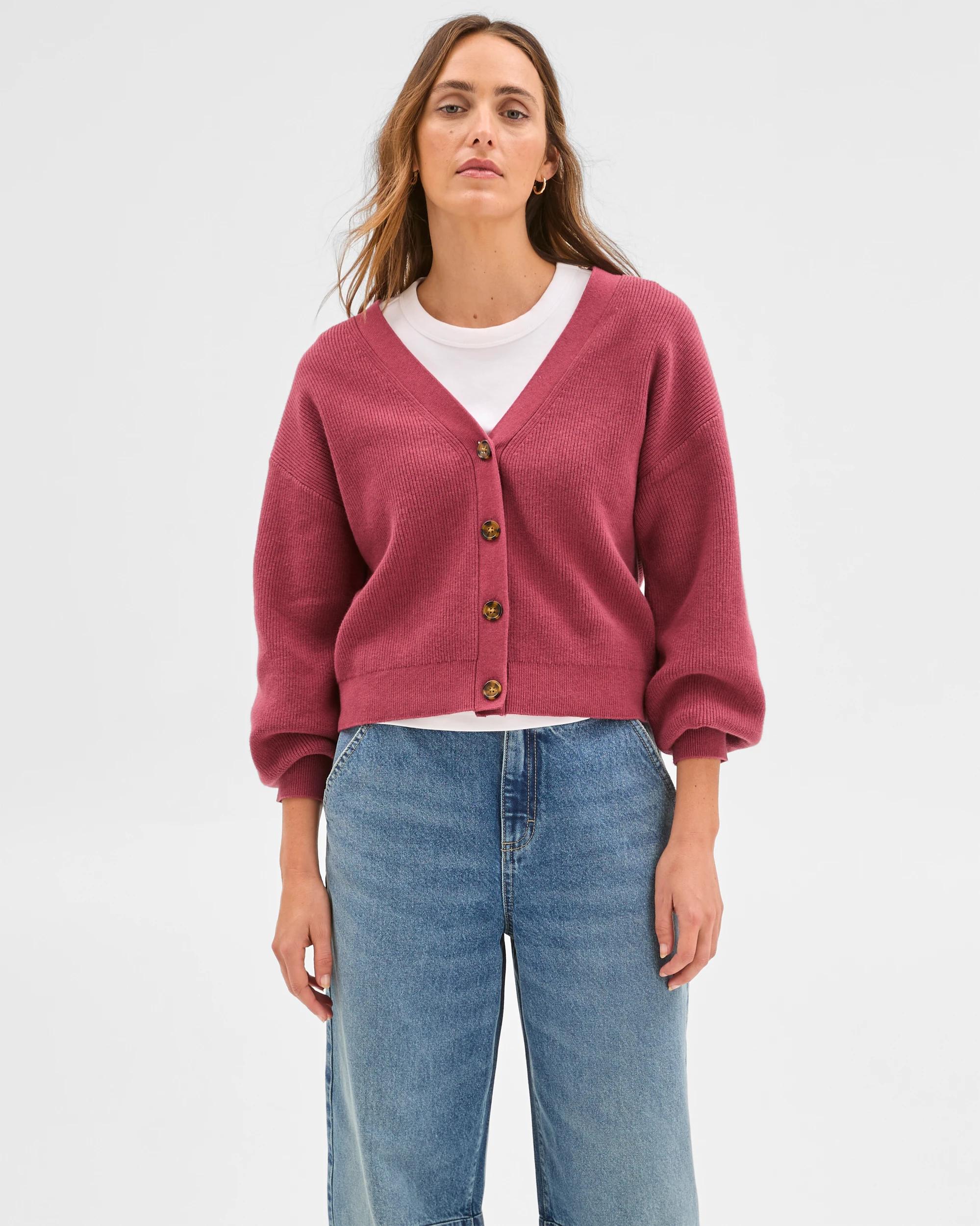 3 Target Woman Australian Cotton Blend V-Neck Rib Cardigan MULBERRY, 3 of 7