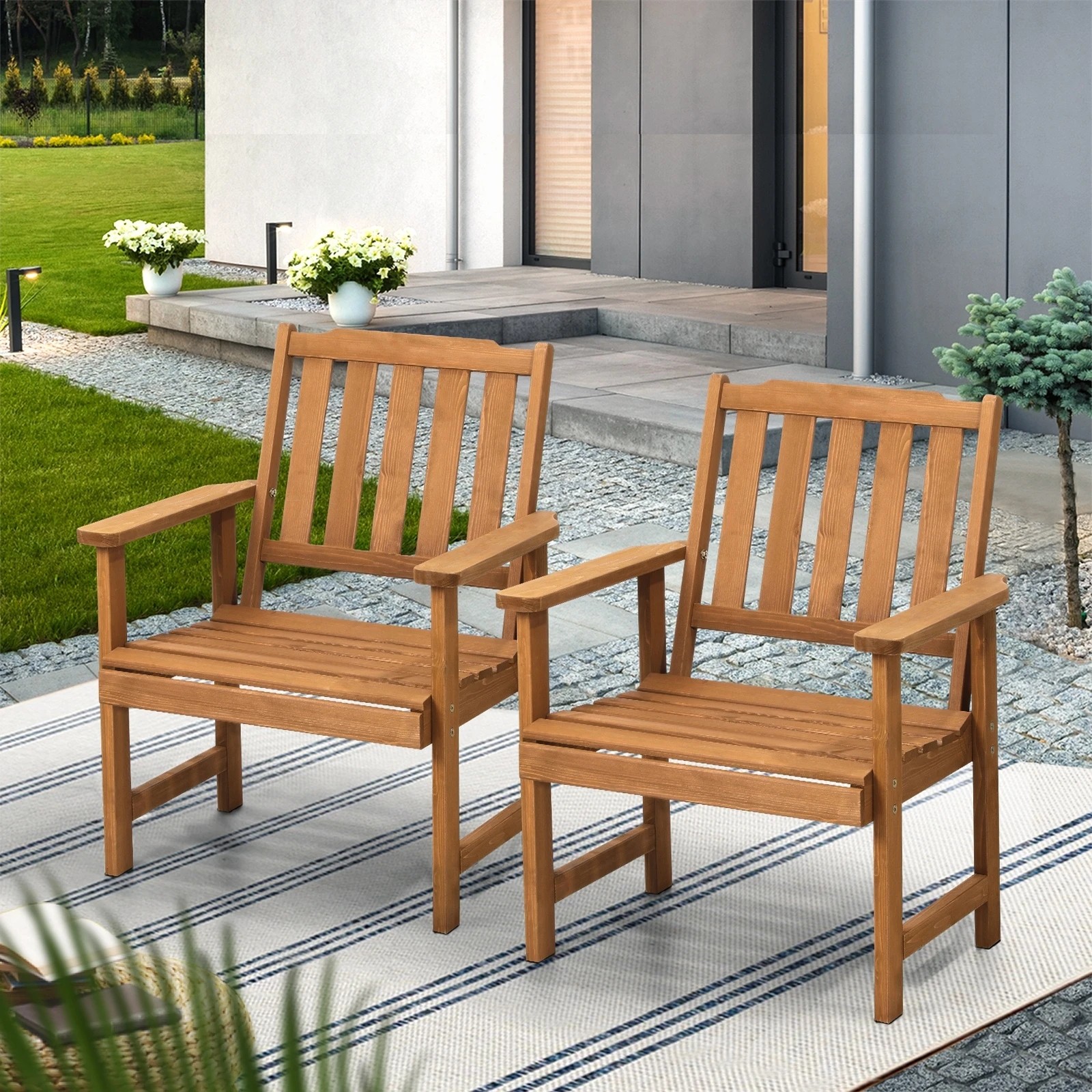 9 Livsip Outdoor Armchair Wooden Patio Furniture Set Of 2 Chairs Set Garden Seat
 - Brown, 9 of 10