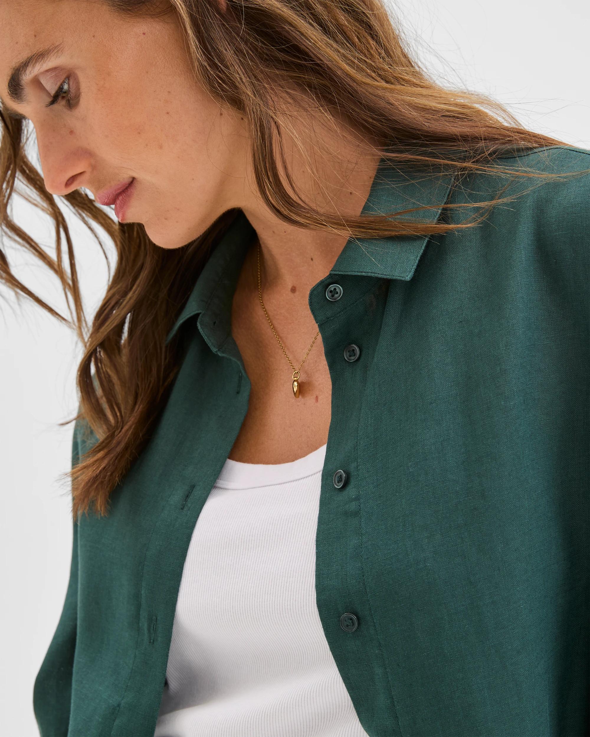 5 Target European Linen Long Sleeve Shirt DEEP GREEN, 5 of 6