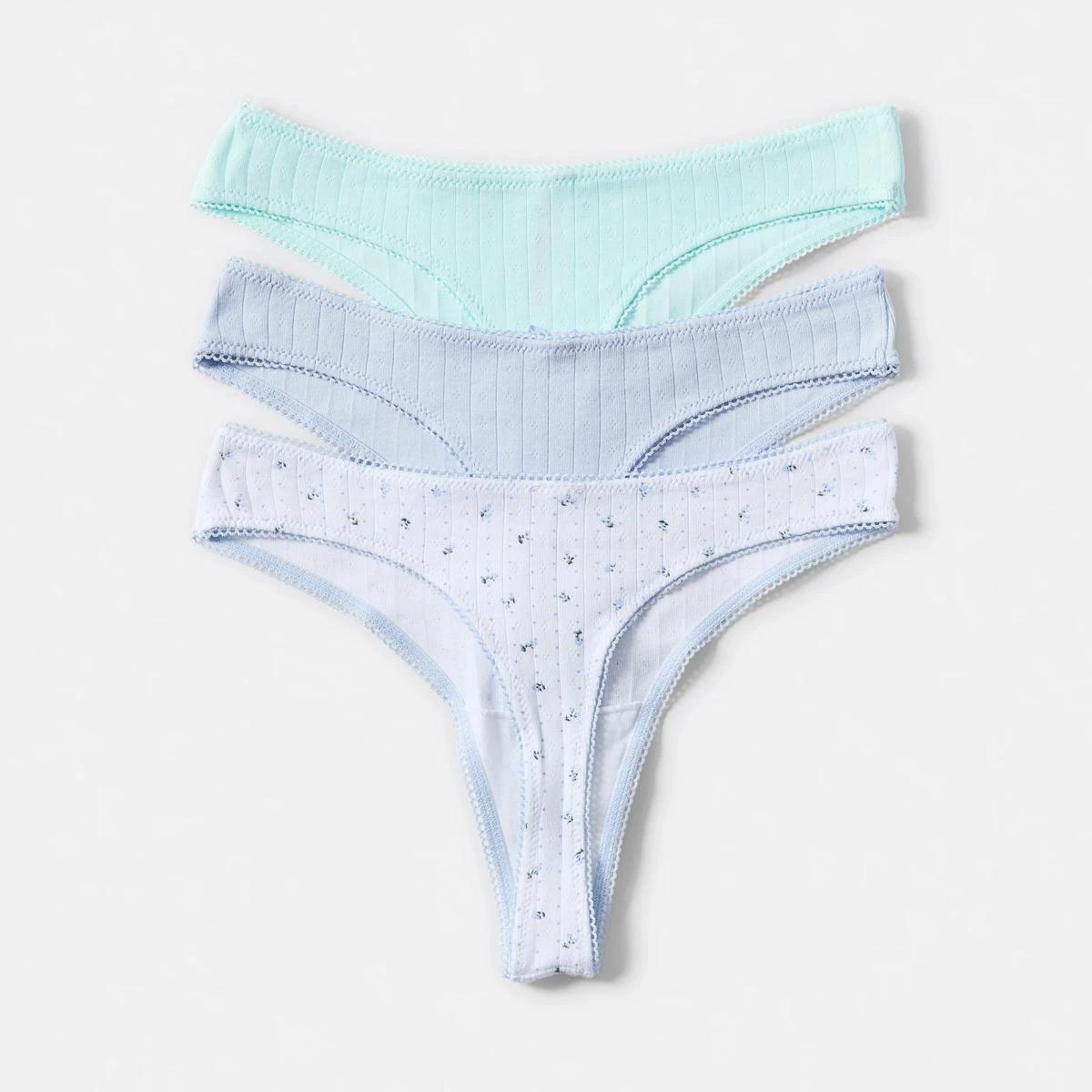 2 3 Pack Pointelle G-String Briefs FLORAL DOT, HALOGEN BLUE, BAY BREEZE, 2 of 9