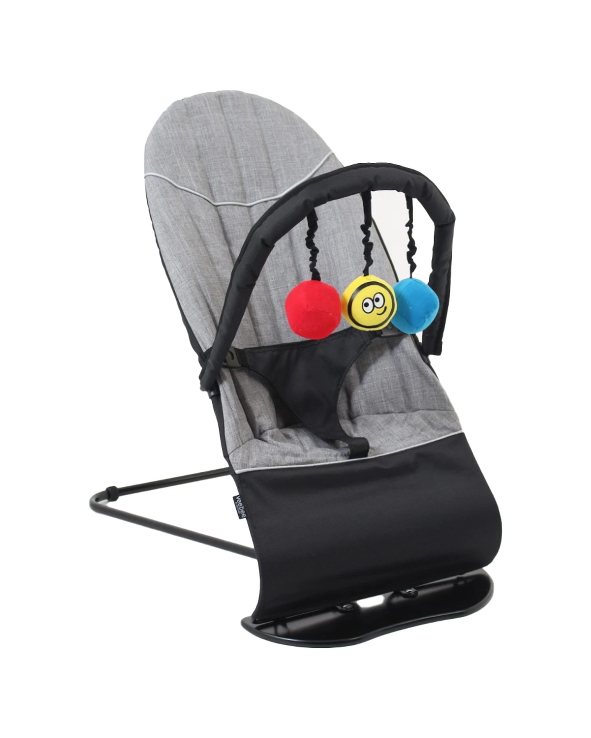 1 VeeBee Minder Mesh Baby Bouncer Rocker 3-Position Recline Harness Toy Bar - Grey, 1 of 5