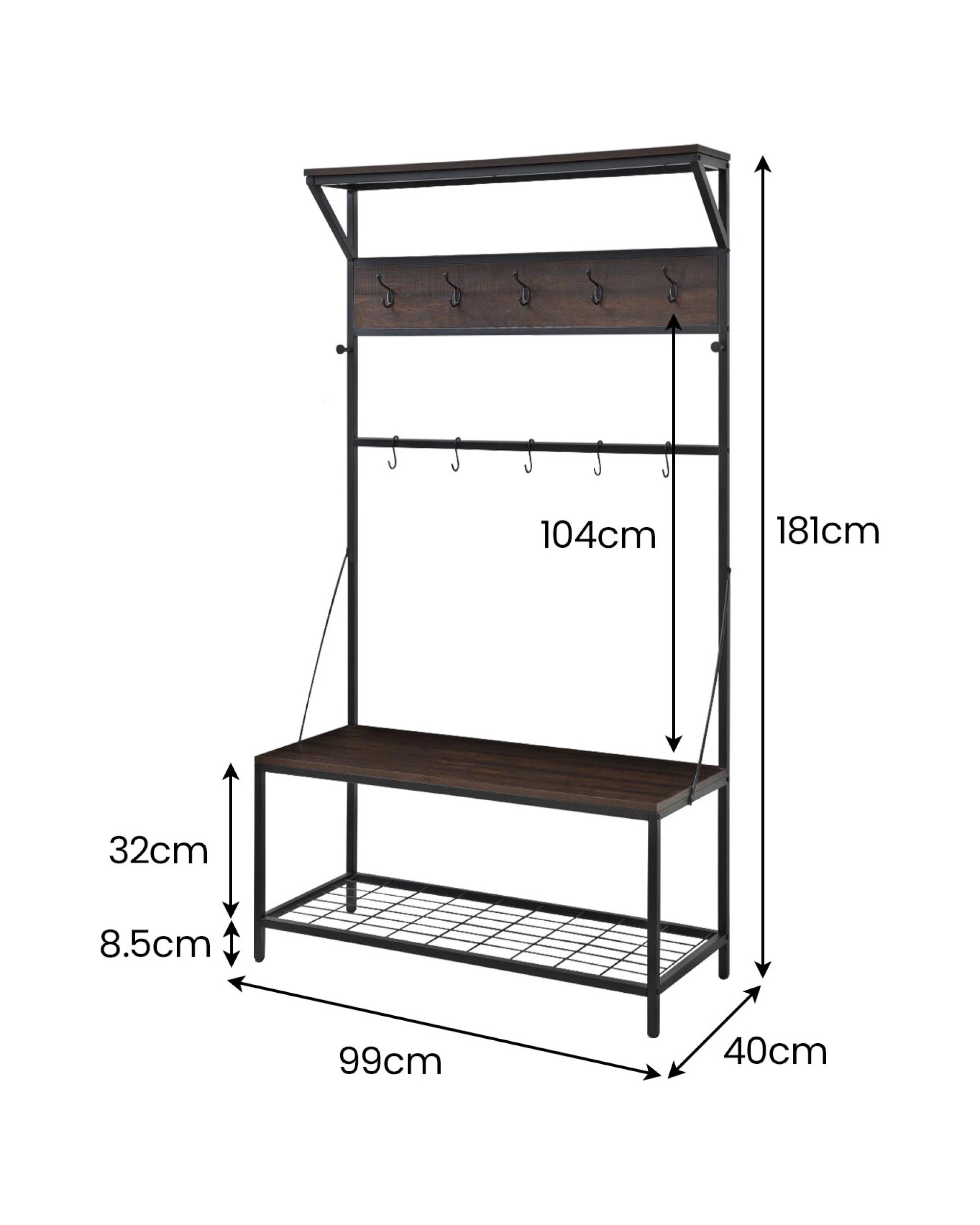 2 Sarantino 4-in-1 Hall Tree Entryway Coat Rack Hall Stand, 2 of 10