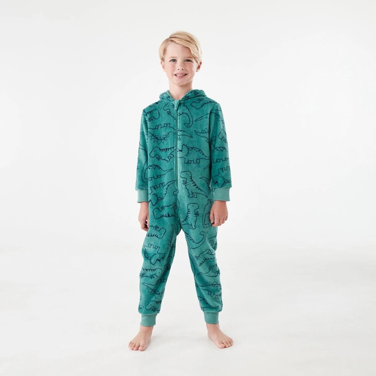 1 Novelty Fluffy All-In-One Sleepsuit Grn Dino, 1 of 9