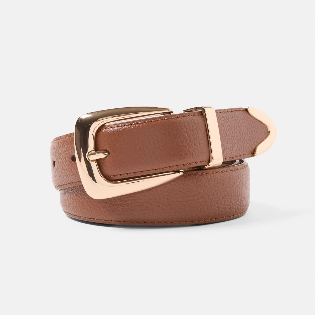 1 Statement Buckle Belt RICH TAN, 1 of 6