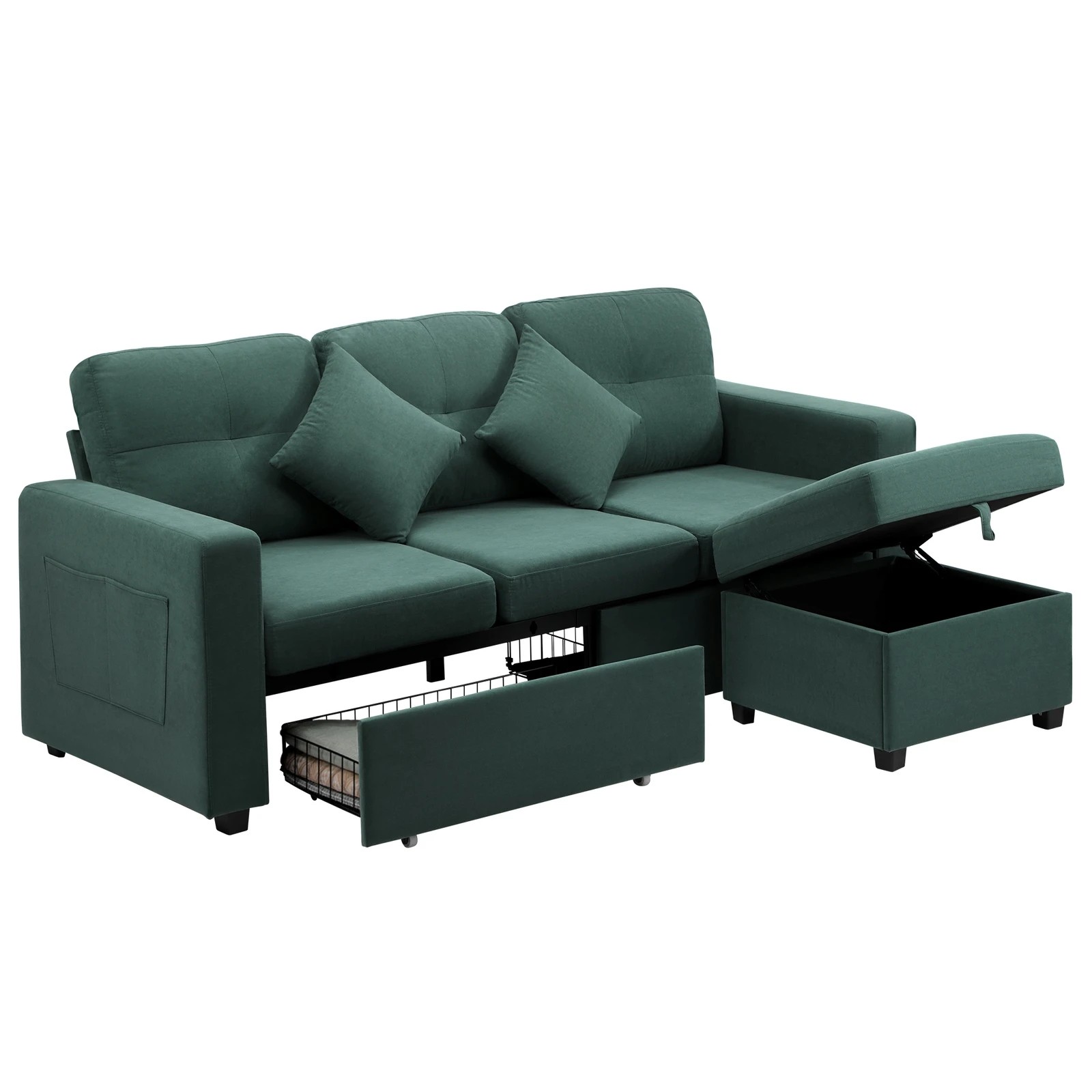 7 Oikiture 3 Seater Sofa Lounge Set Modular Couch Drawers&ottoman Velvet
 - Green, 7 of 10