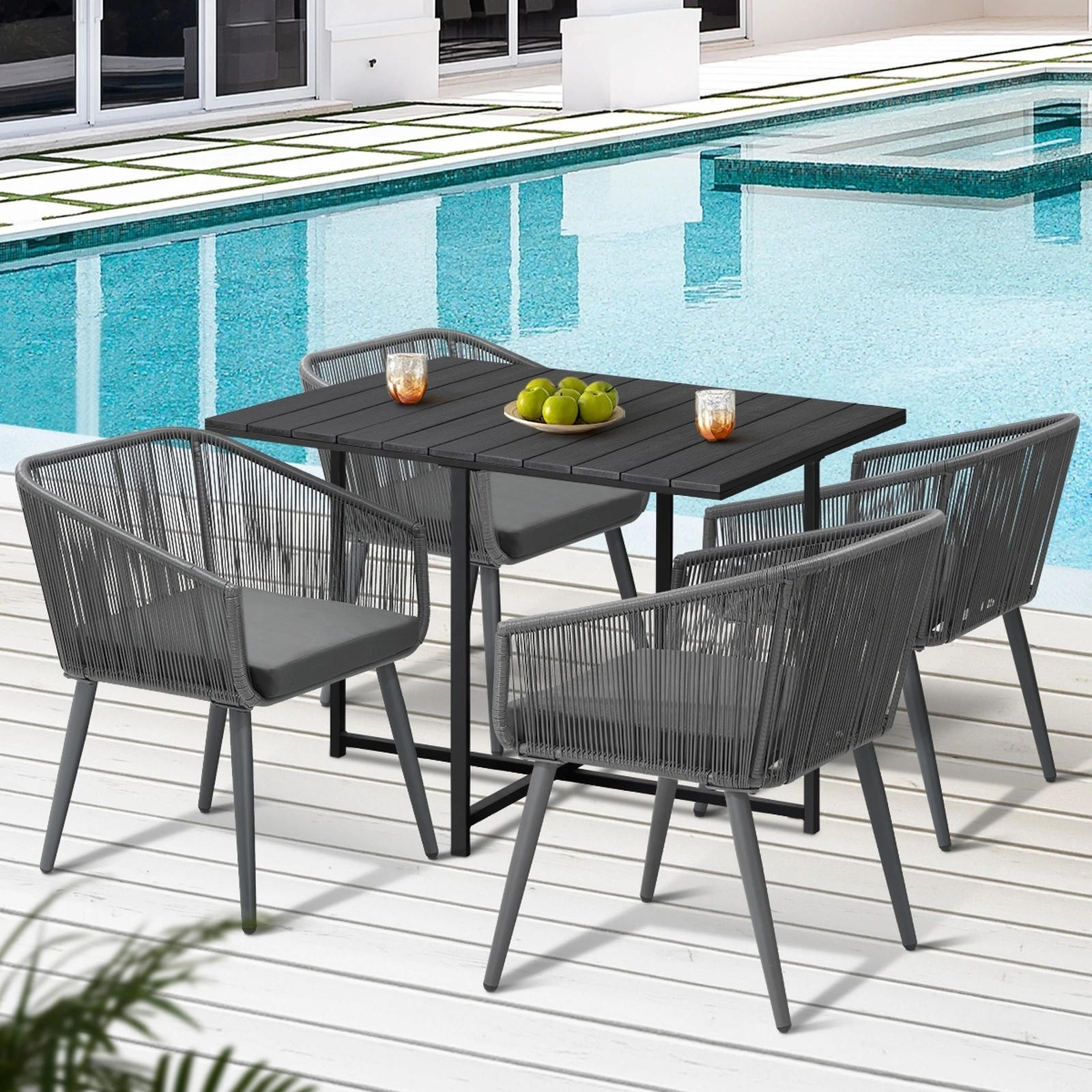 4 Livsip 5pcs Outdoor Dining Set Furniture Black Table Lounge Chairs Patio Setting - Multi, 4 of 10