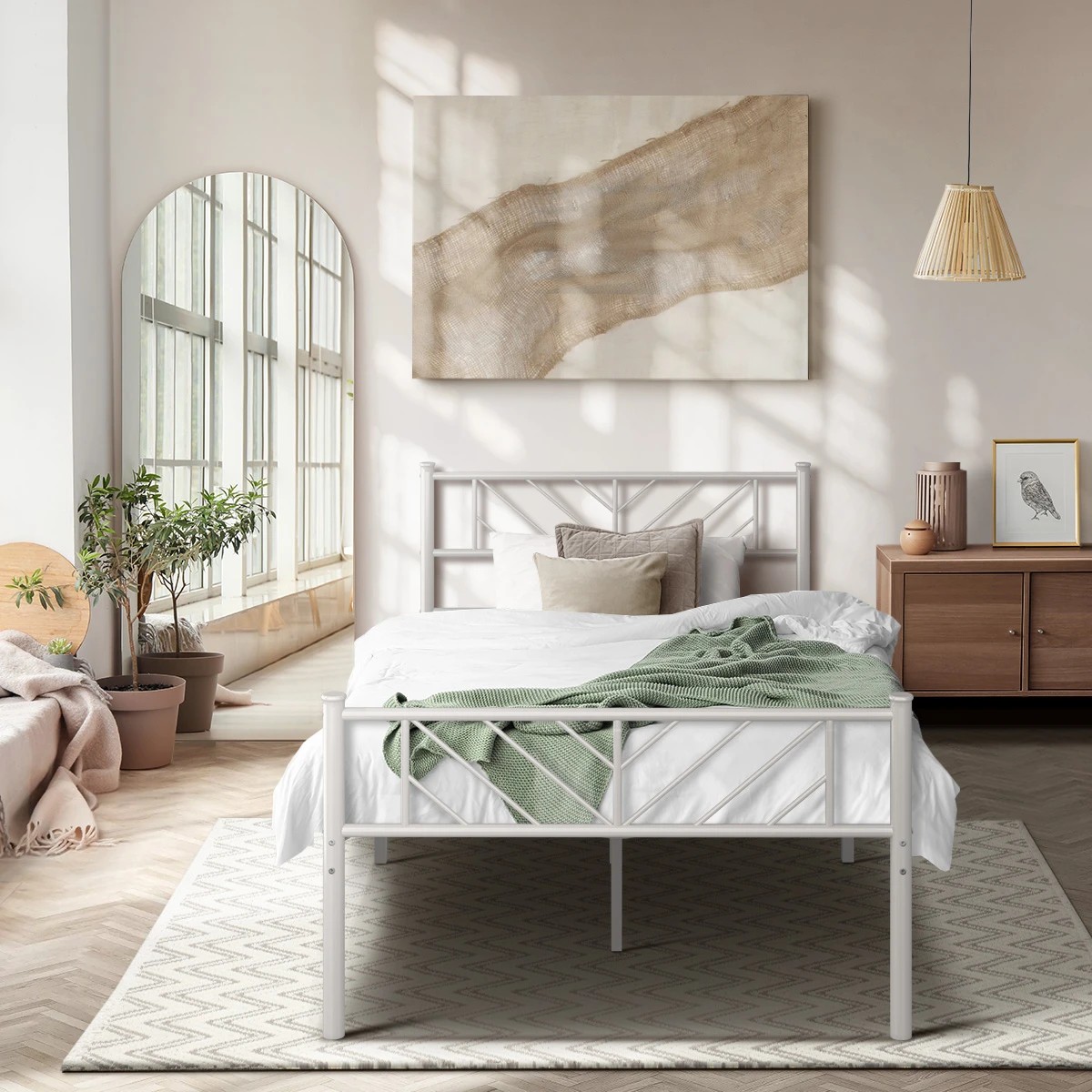 4 Oikiture Metal Bed Frame King Single Size Metal Base Mattress Platform - White, 4 of 9
