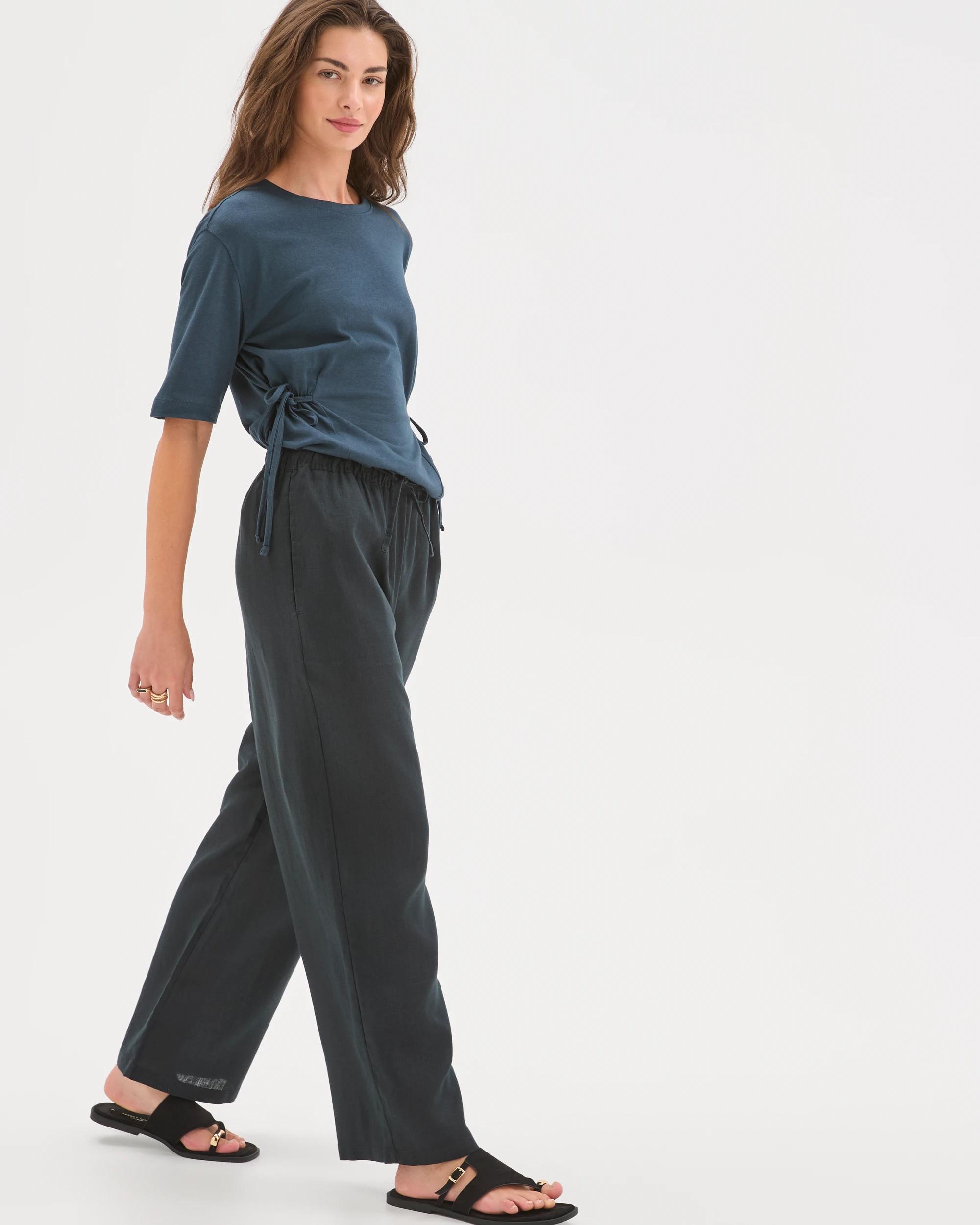 3 Target Petites European Linen Straight Leg Pants BLACK, 3 of 7