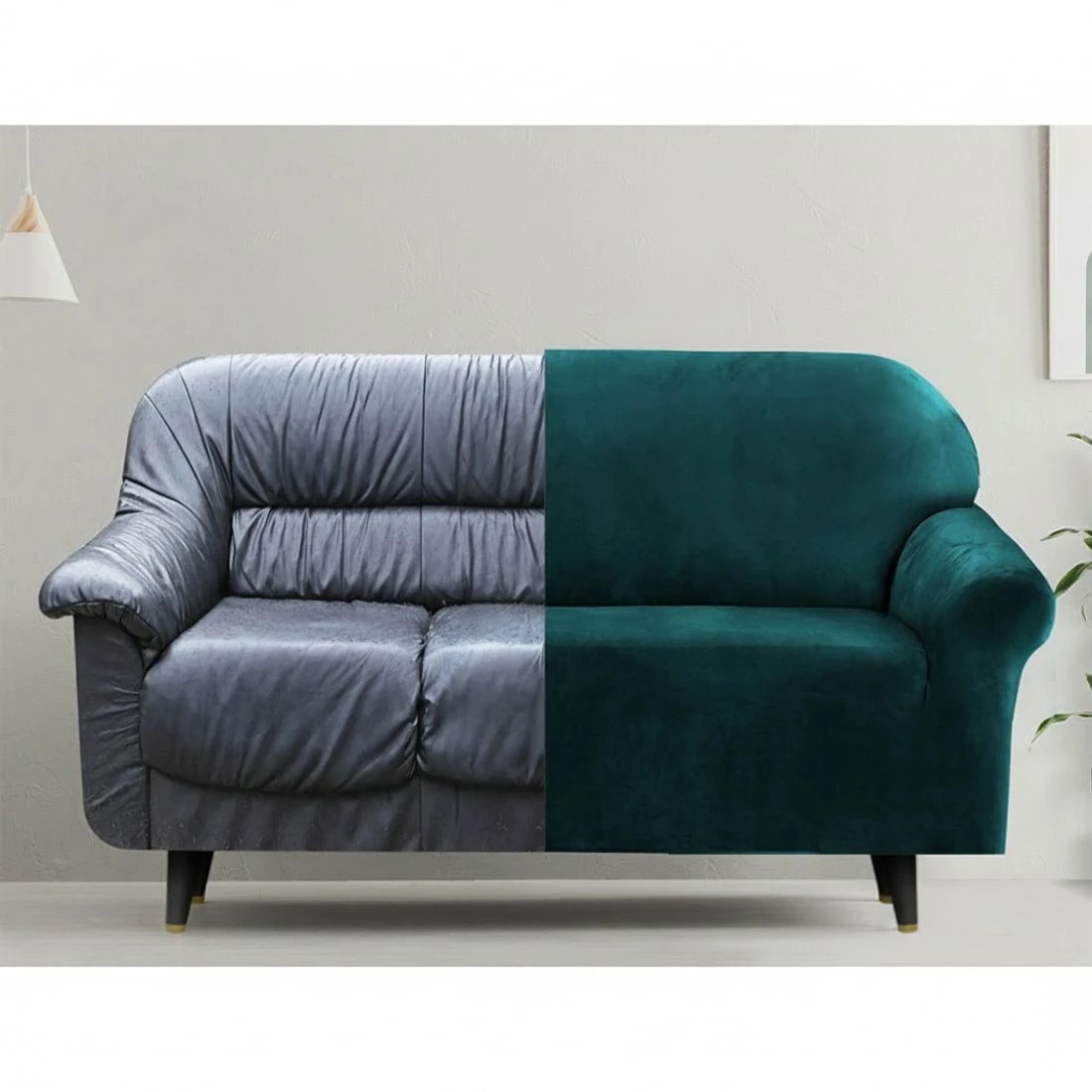 3 Artiss Sofa Cover Couch Covers 1 Seater Velvet Agate Green - Green, 3 of 5