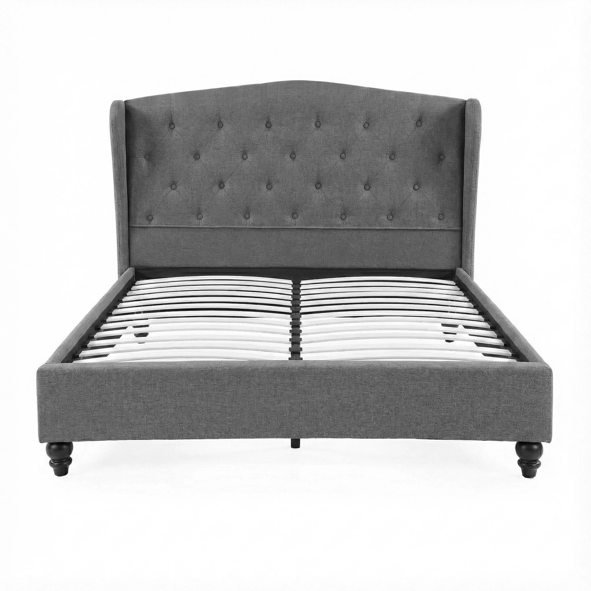 3 Artiss Double Bed Frame with Wingback Headboard  Linen Upholste Platform Bed Base - Grey, 3 of 6