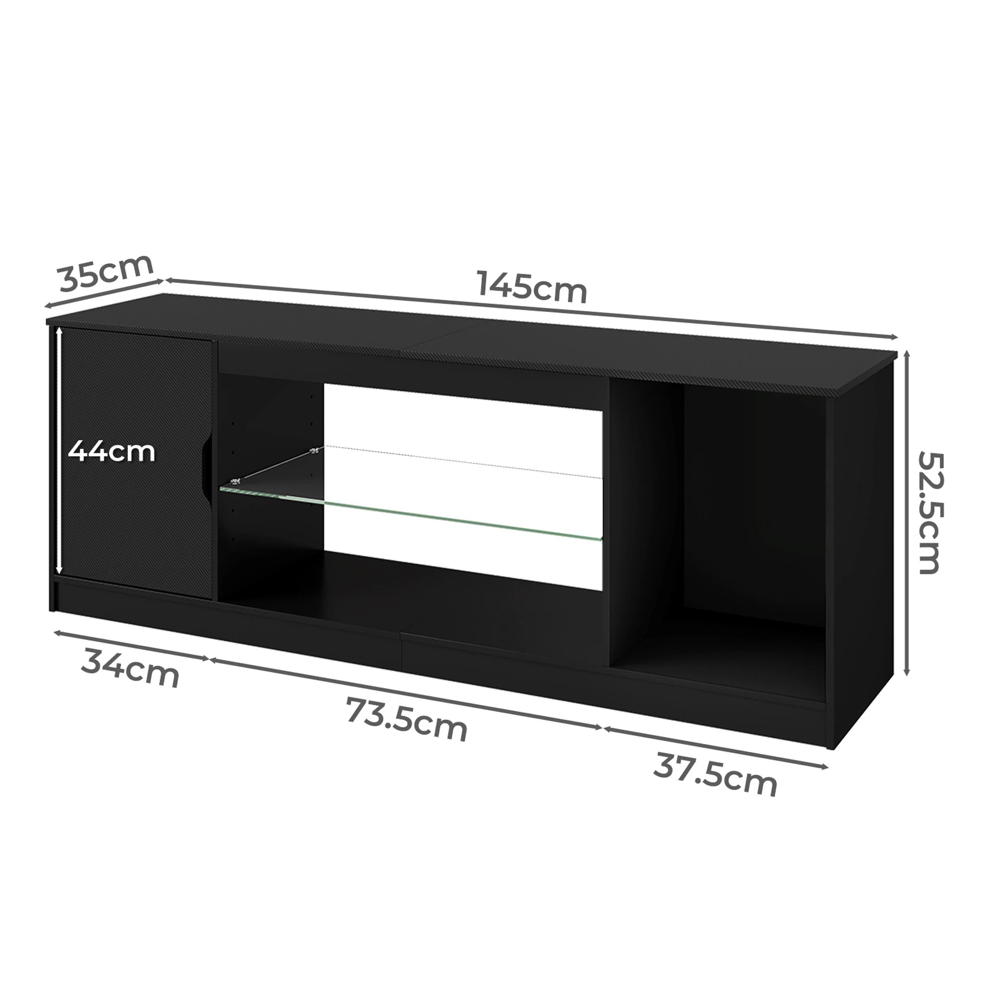 3 Levede TV Entertainment Unit  with LED 140cm - Black, 3 of 10