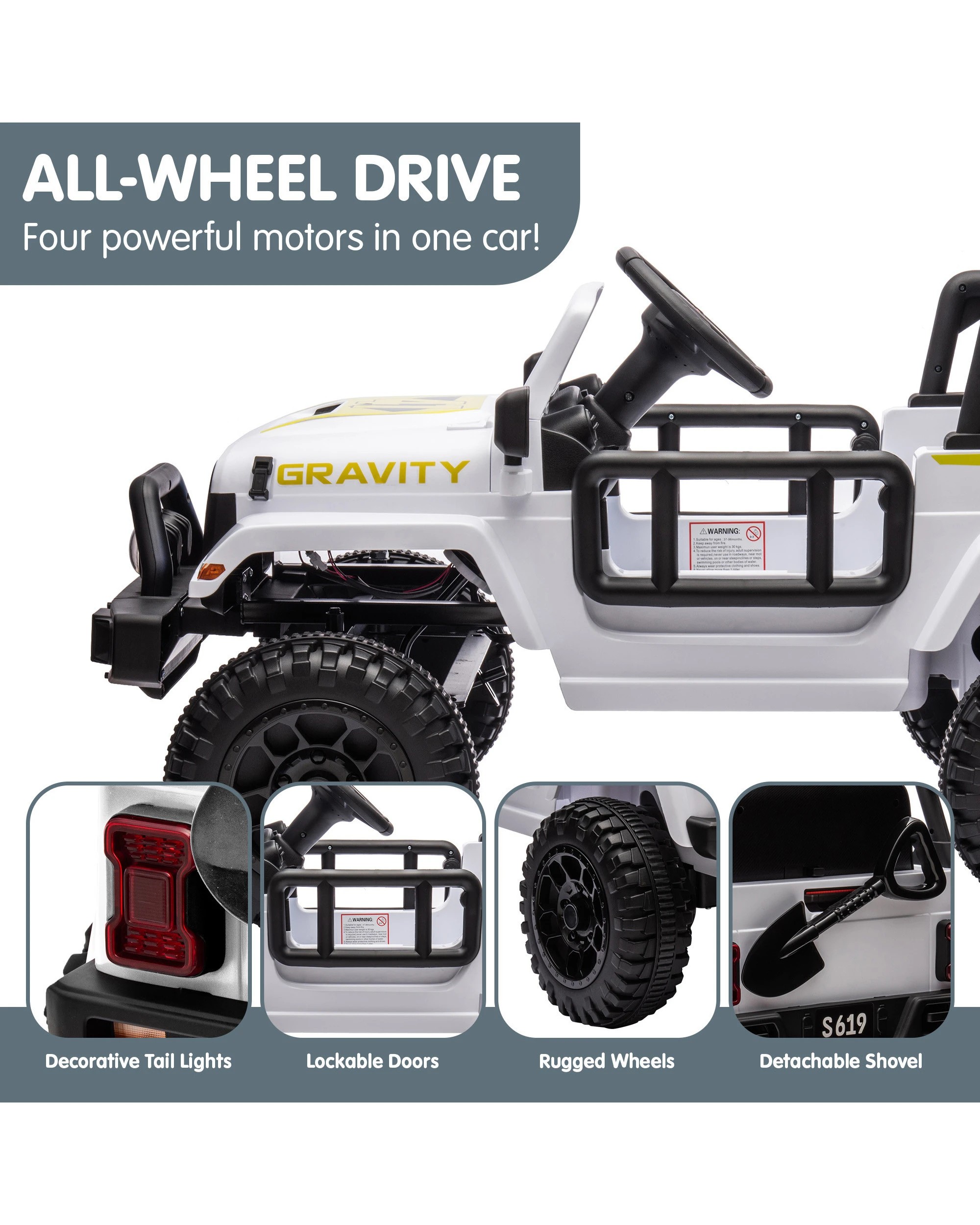 4 Kahuna S619 Gravity Kids Electric Ride On Car - White, 4 of 10