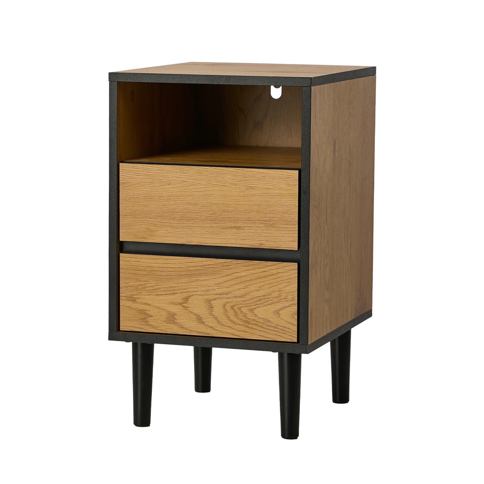 1 Oikiture Bedside Table 2 Drawers Shelf Side End Table Nightstand - Natural, 1 of 8