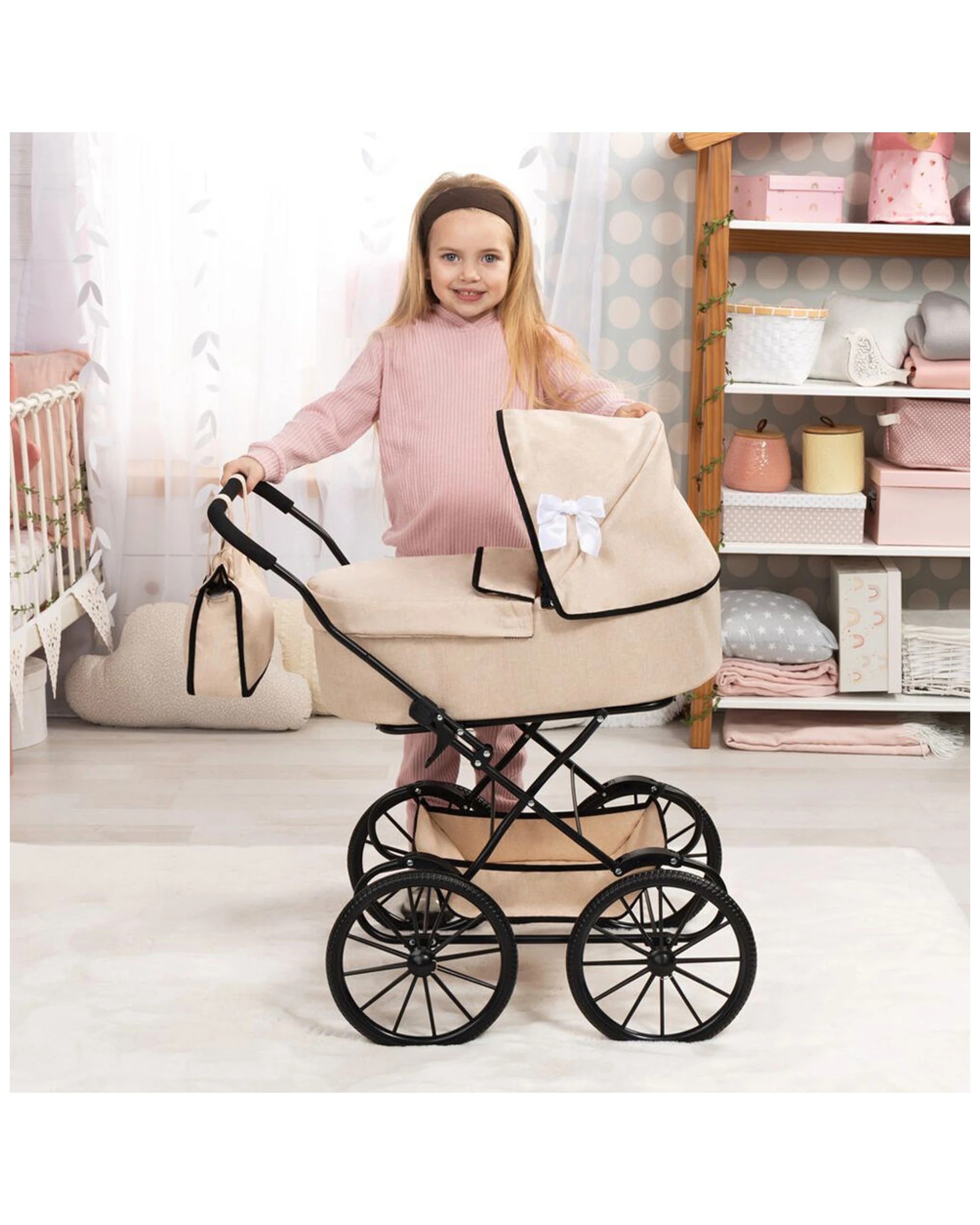 5 BAYER Doll Push Pram Kids Doll Stroller Childrens Doll Carriage Foldable
 - beige, 5 of 5