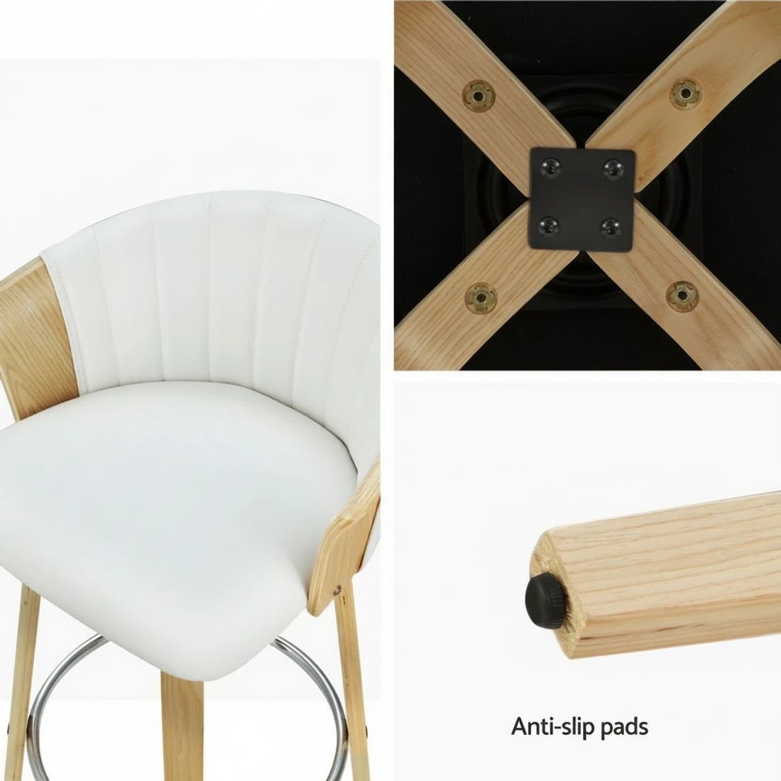 5 Artiss 4x Bar Stools Swivel Leather Chairs Wooden - White, 5 of 6