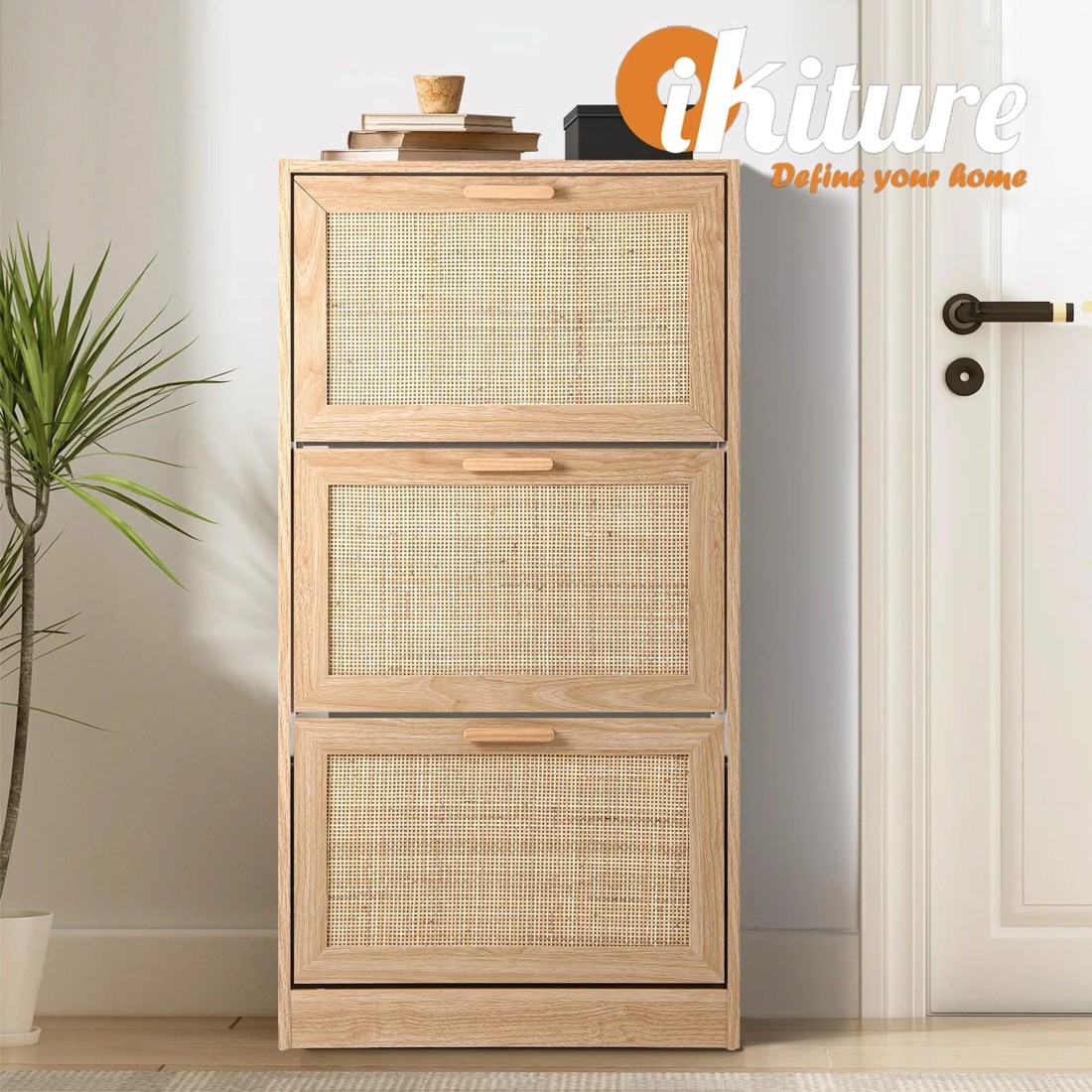 5 Oikiture Shoe Cabinet Storage 3 Doors Shoes Rack Organiser Rattan Shelf 45 Pairs
 - Natural, 5 of 9