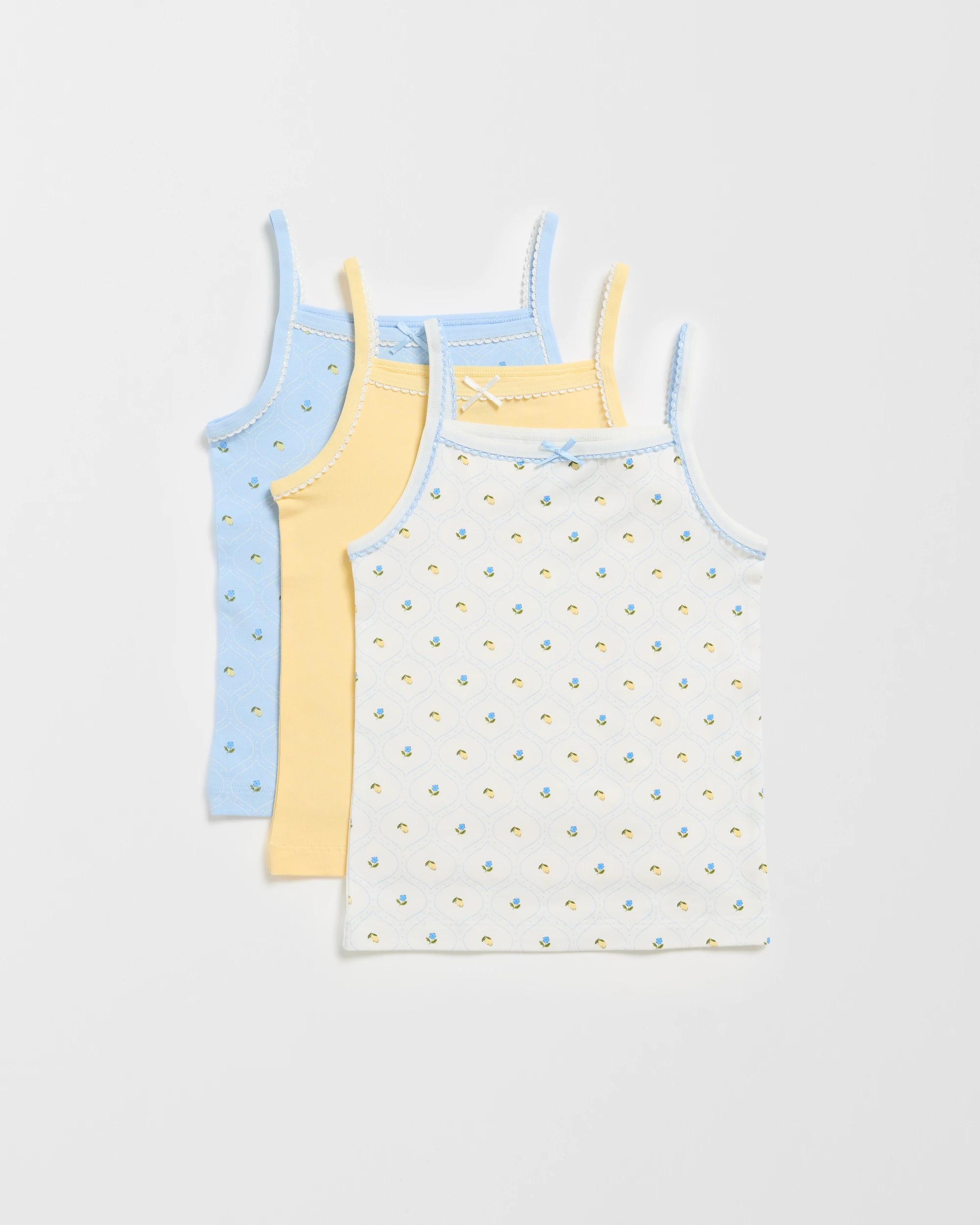 1 Maxx Bamboo 3 Pack Girls Vests MULTI LEMONS, 1 of 2