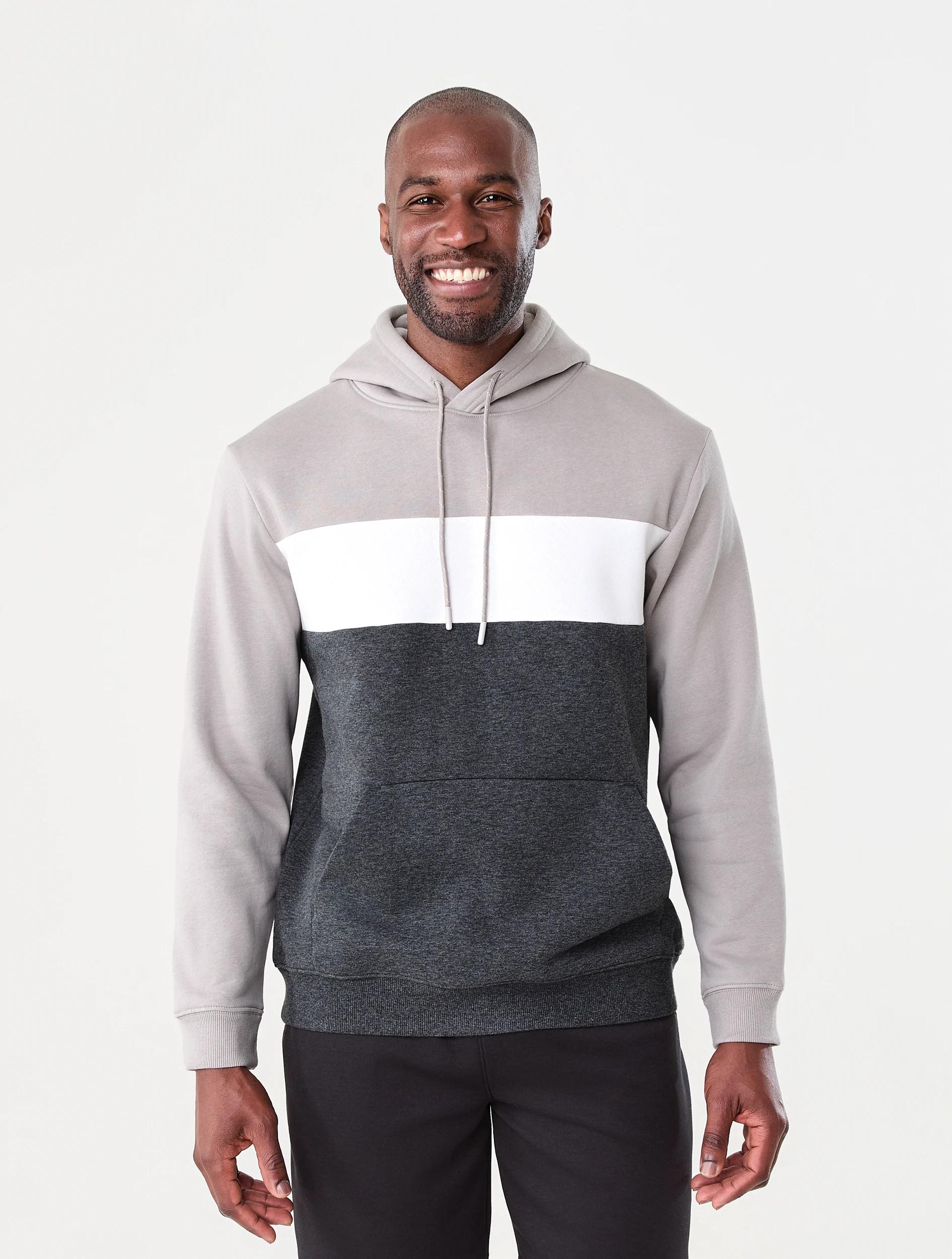 1 Active Mens Colour Block Hoodie Grey/char, 1 of 6