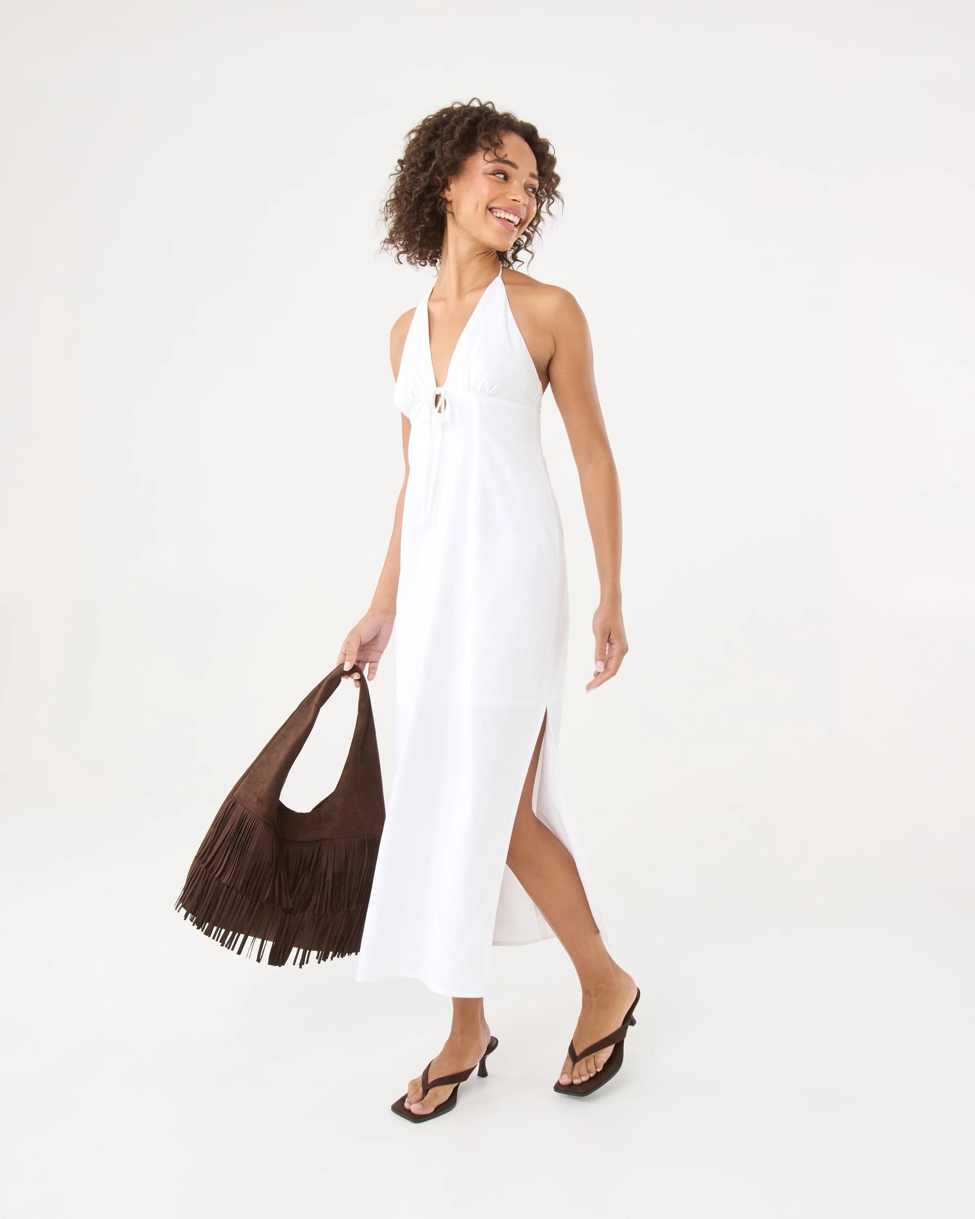 2 Sleeveless Linen Blend Maxi Slip Dress White, 2 of 7