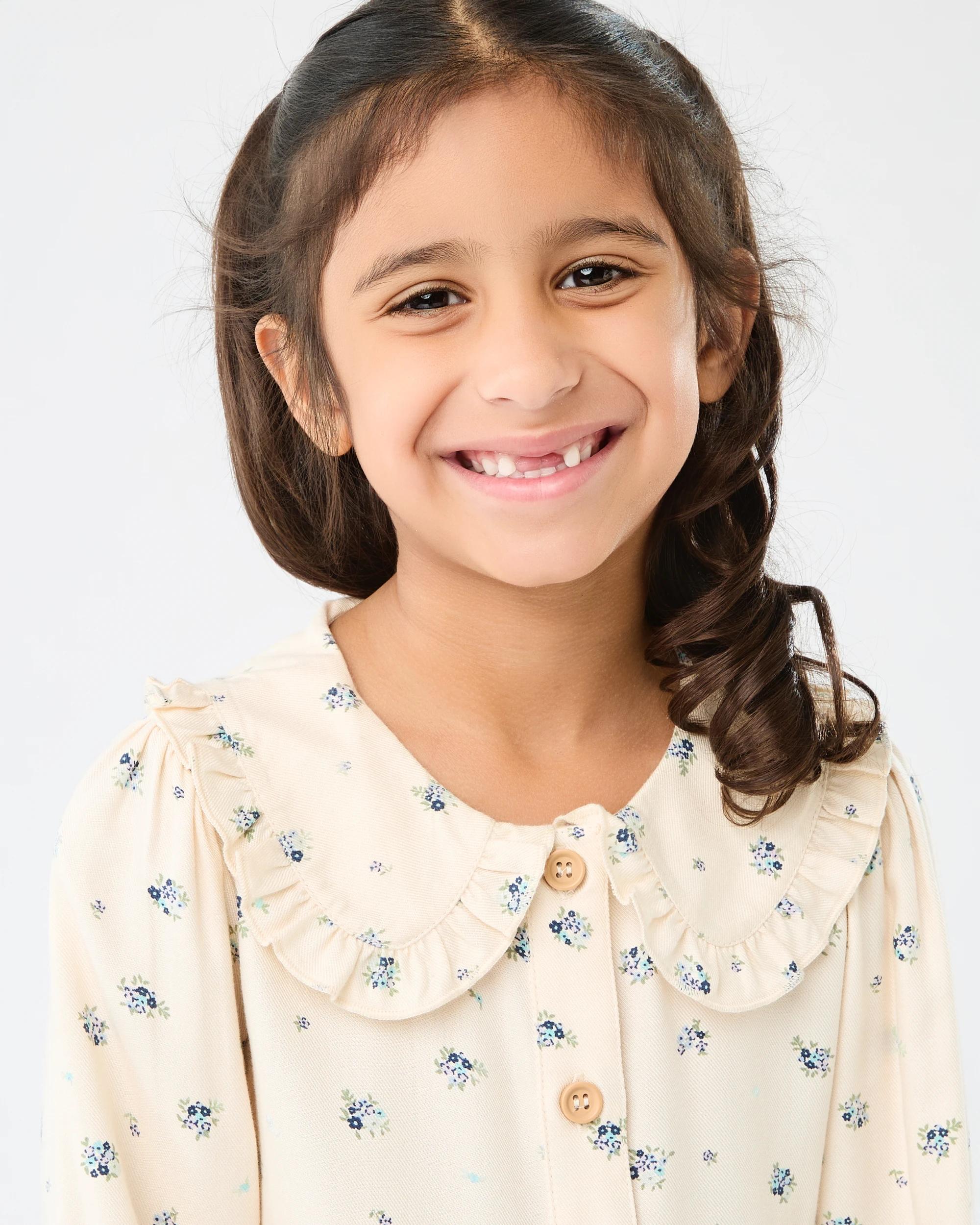 3 Long Sleeves Collared Dress Bge Floral, 3 of 9