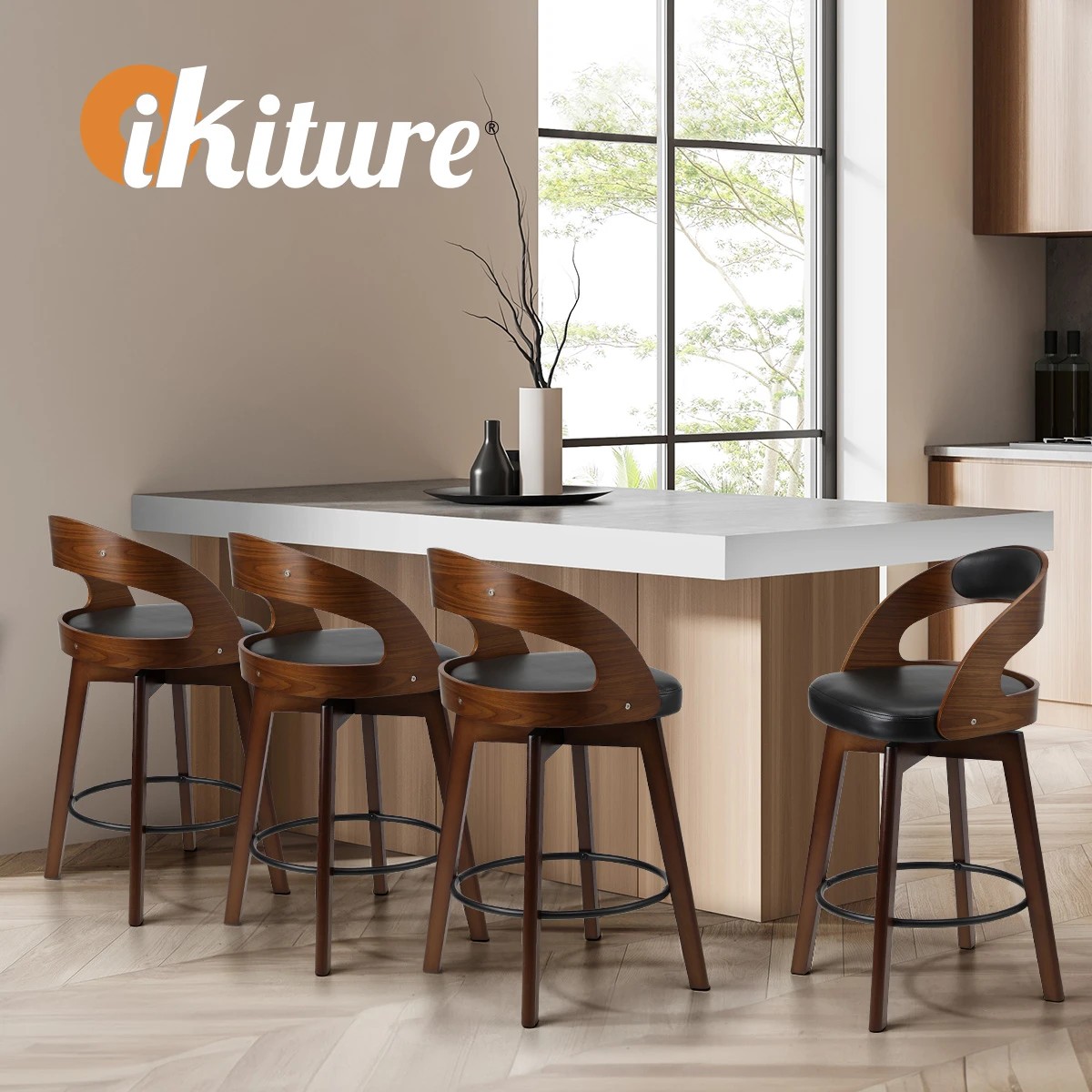 5 Oikiture 2x Bar Stools Kitchen Counter Stool Swivel Dining Chair Pu Leather
 - Black, 5 of 9