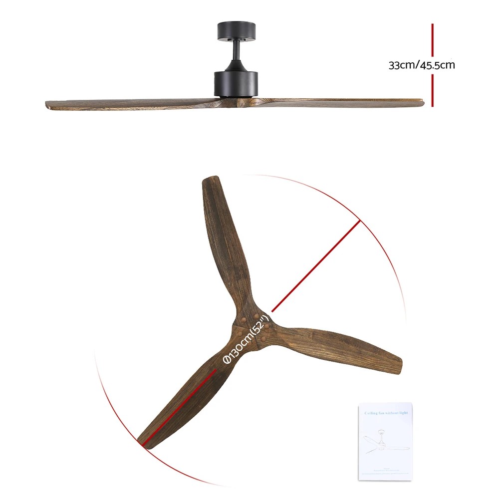 2 Devanti 52'' Ceiling Fan DC Motor 3 Blades w/Remote - Brown, 2 of 6
