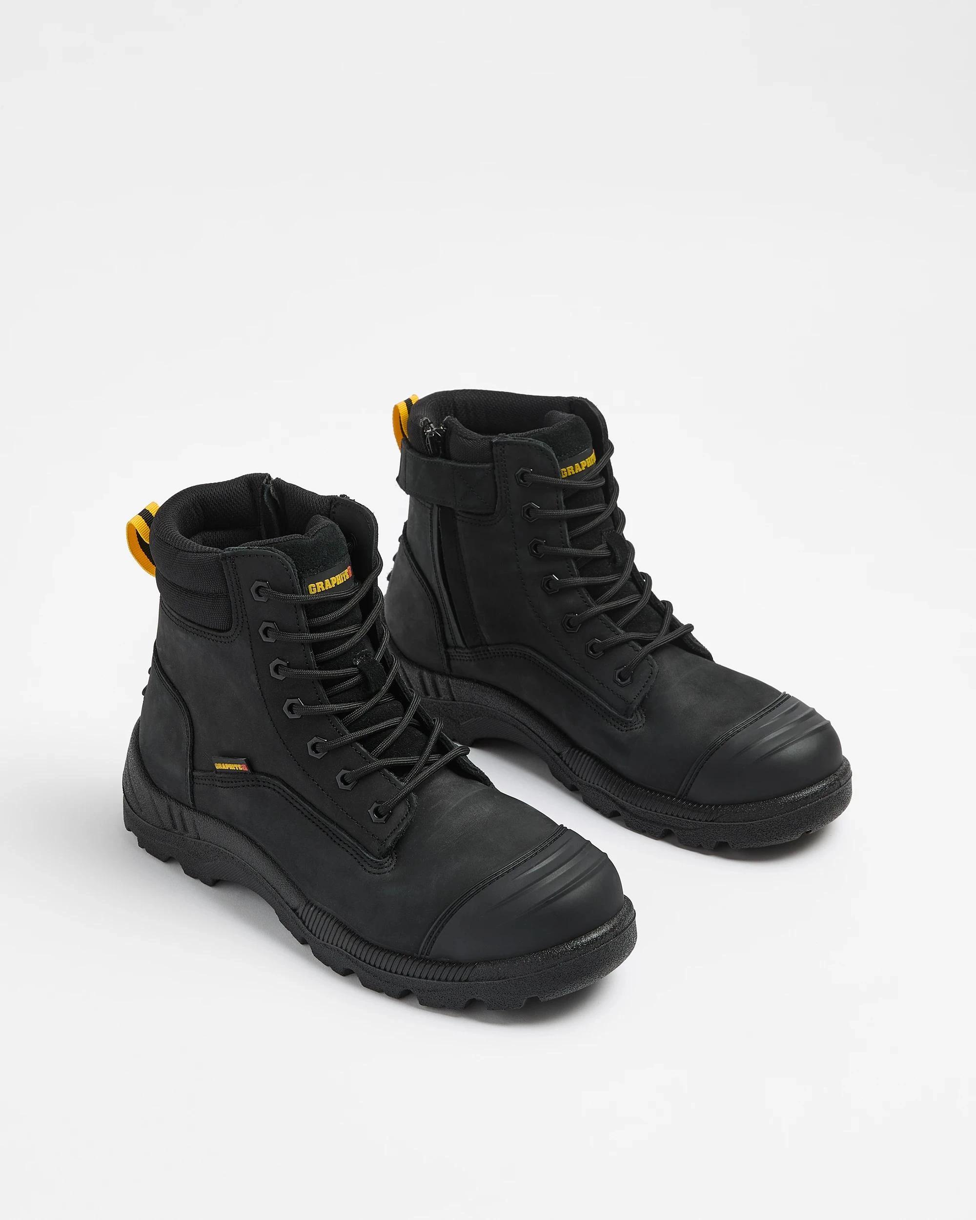 3 Mens Graphite Genuine Leather Lace Up Work Safety Boot BLACK, 3 of 3