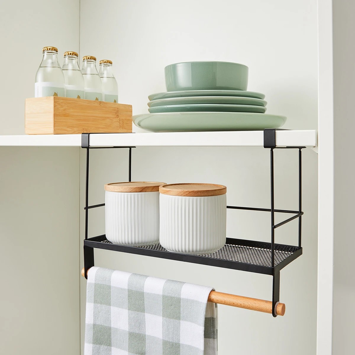 1 Wire and Wood Undershelf Basket With Rail, 1 of 9