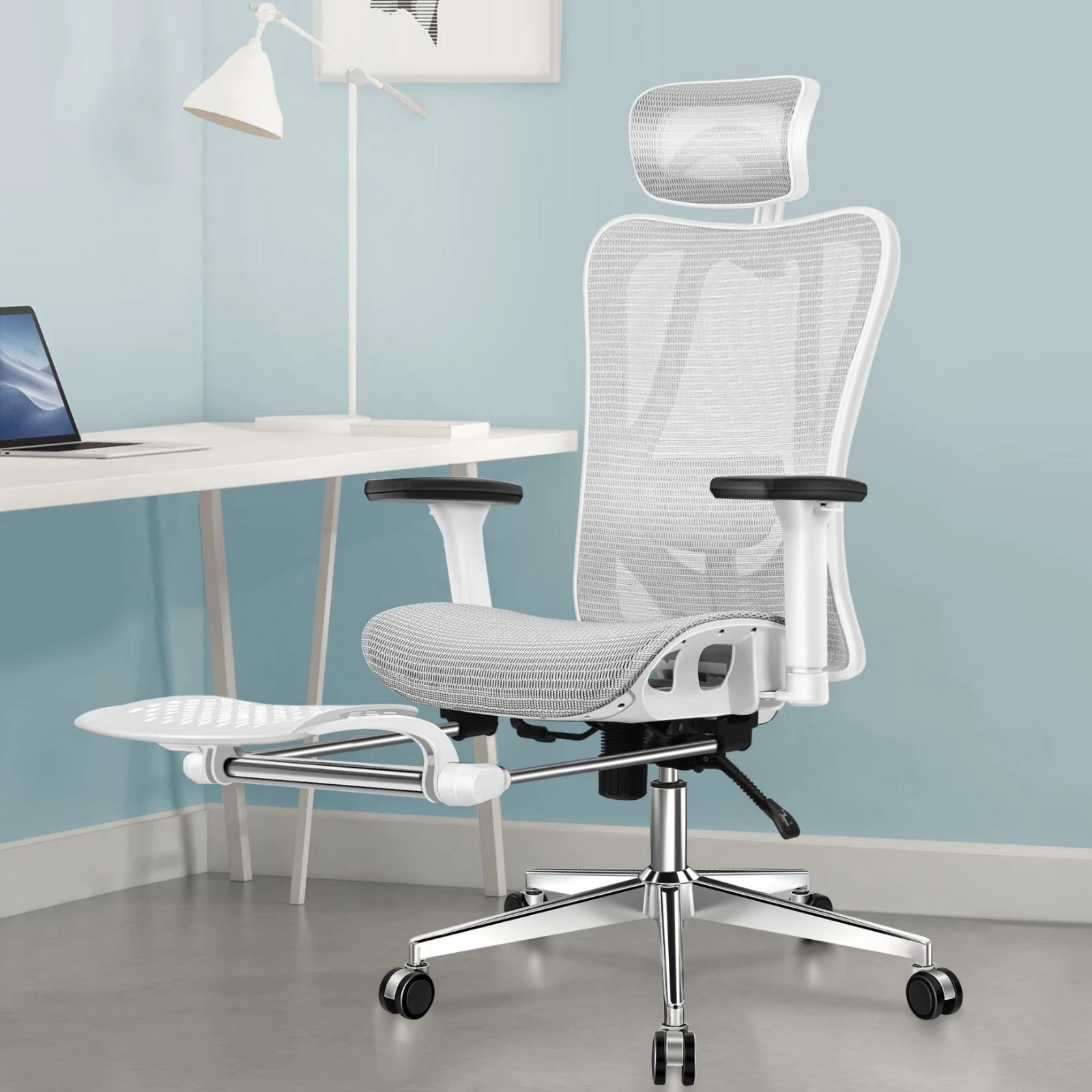 2 Alfordson Ergonomic Office Chair Executive Mesh Seat Gaming Work Computer - White Grey, 2 of 10