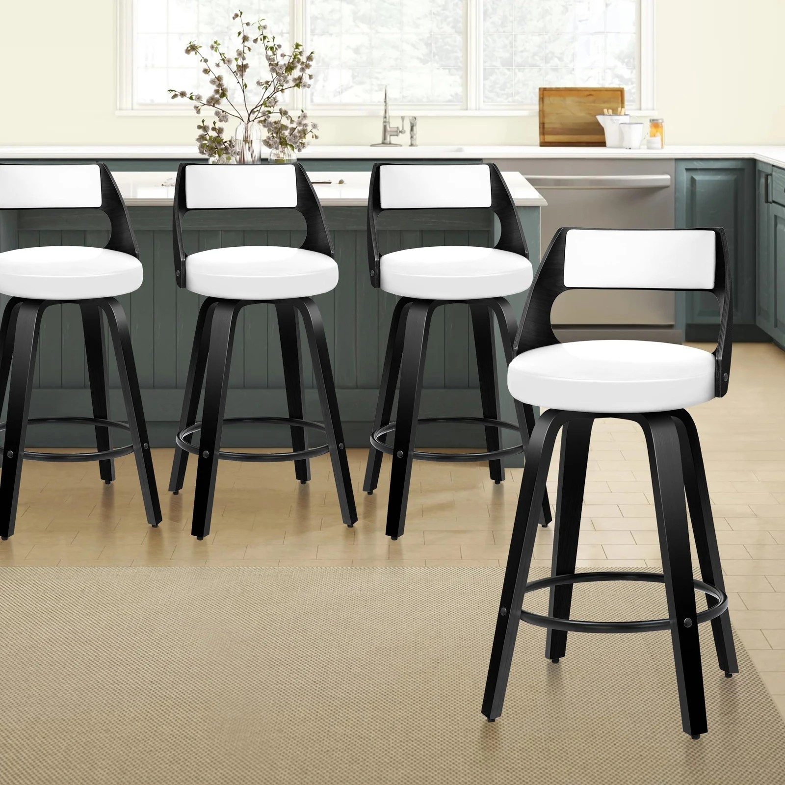 8 Alfordson 4x Swivel Bar Stools Eden Kitchen Wooden Dining Chair - White, 8 of 10