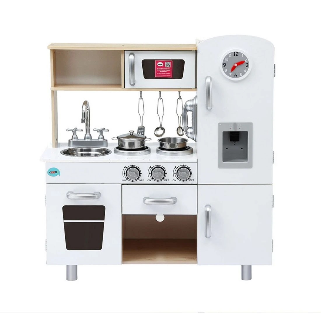 3 Keezi Kids Kitchen Play Set en Pretend Toys Cooking Children Clock - Beige, 3 of 7