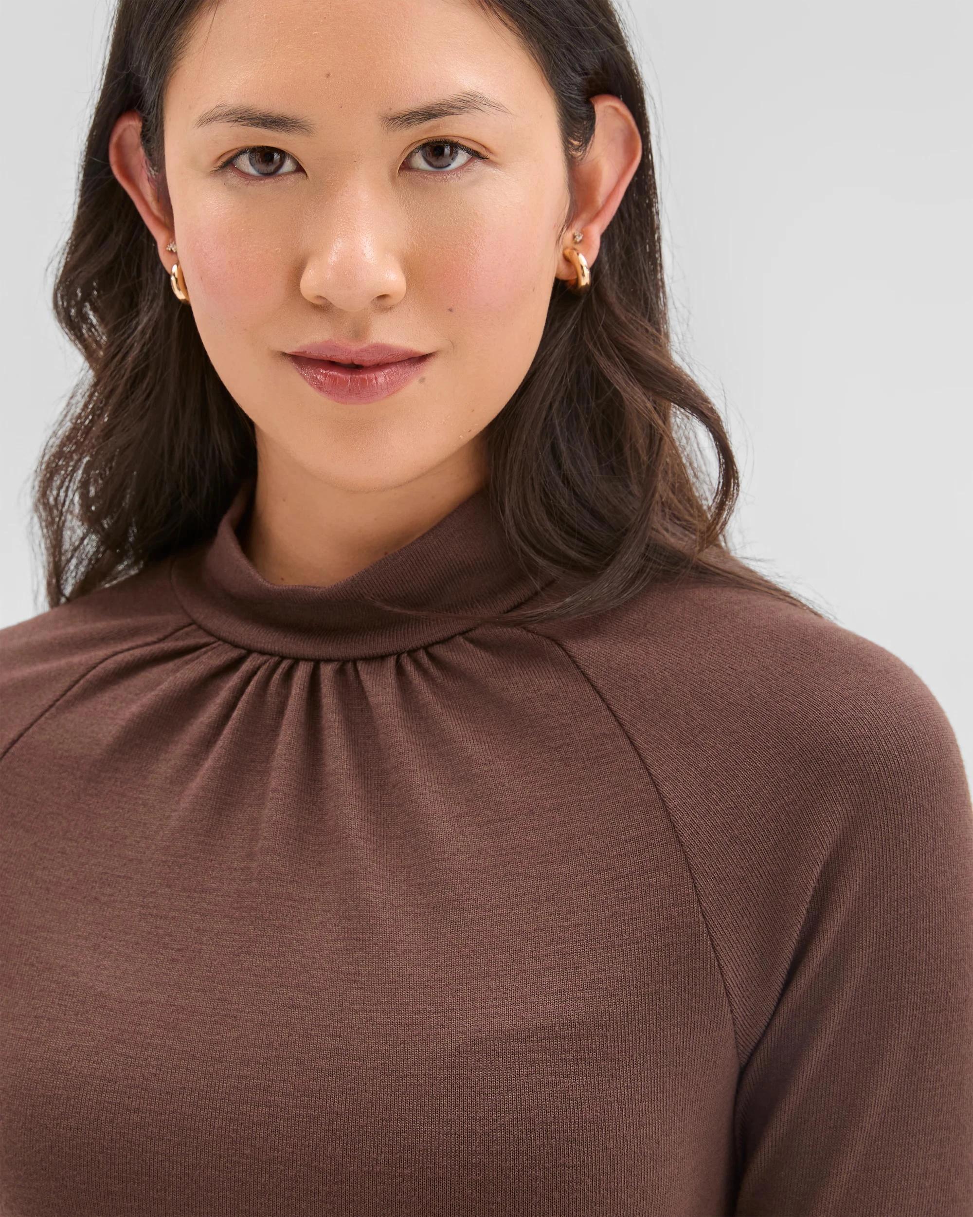 4 Preview Long Sleeve High Neck Drape Top GANACHE, 4 of 5