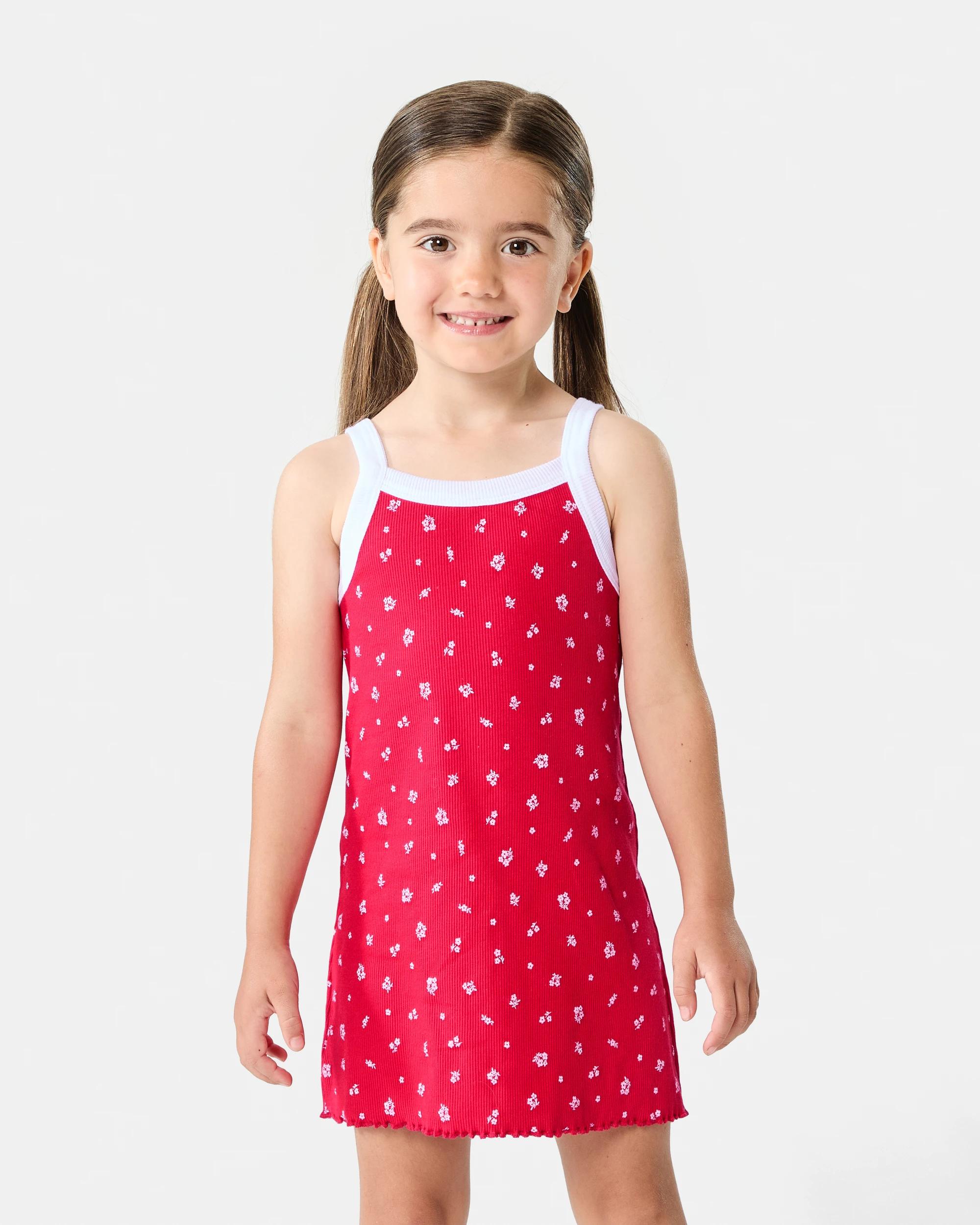 1 Sleeveless Ribbed Dress Red Floral, 1 of 7