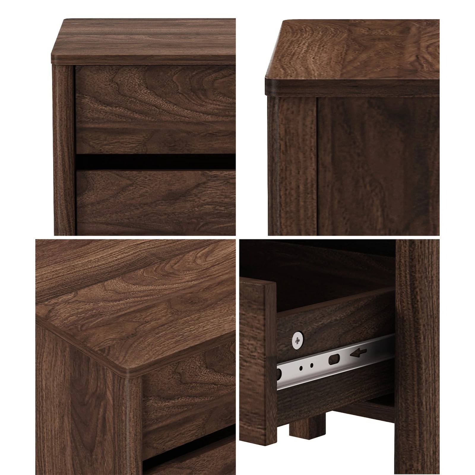 5 Oikiture 2x Bedside Table 2 Drawers Side Table Nightstand Handle-free - Brown, 5 of 10