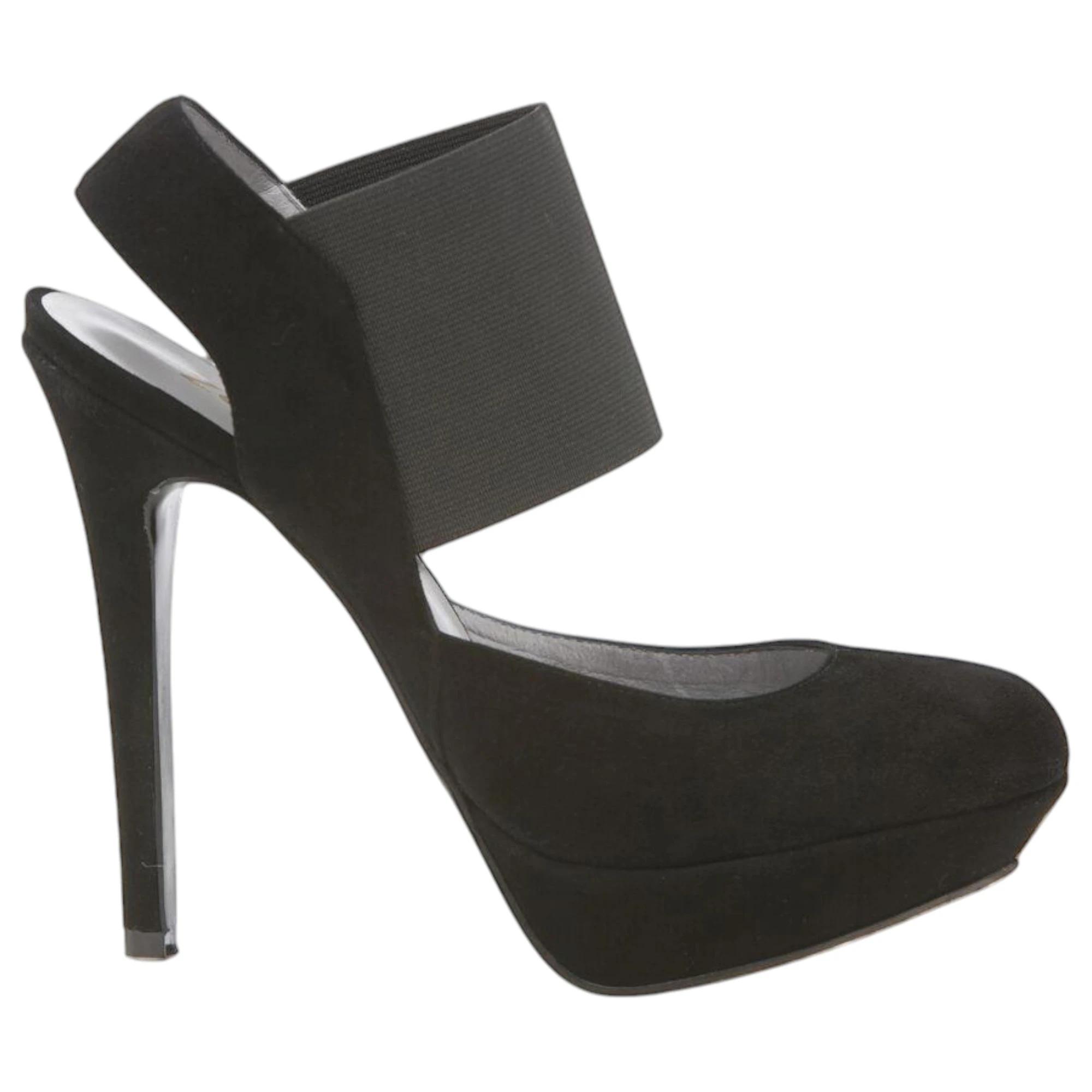 2 Zasel Isabella Ladies Womens Suede Leather Stiletto Heels With Strap Shoes BLACK, 2 of 3