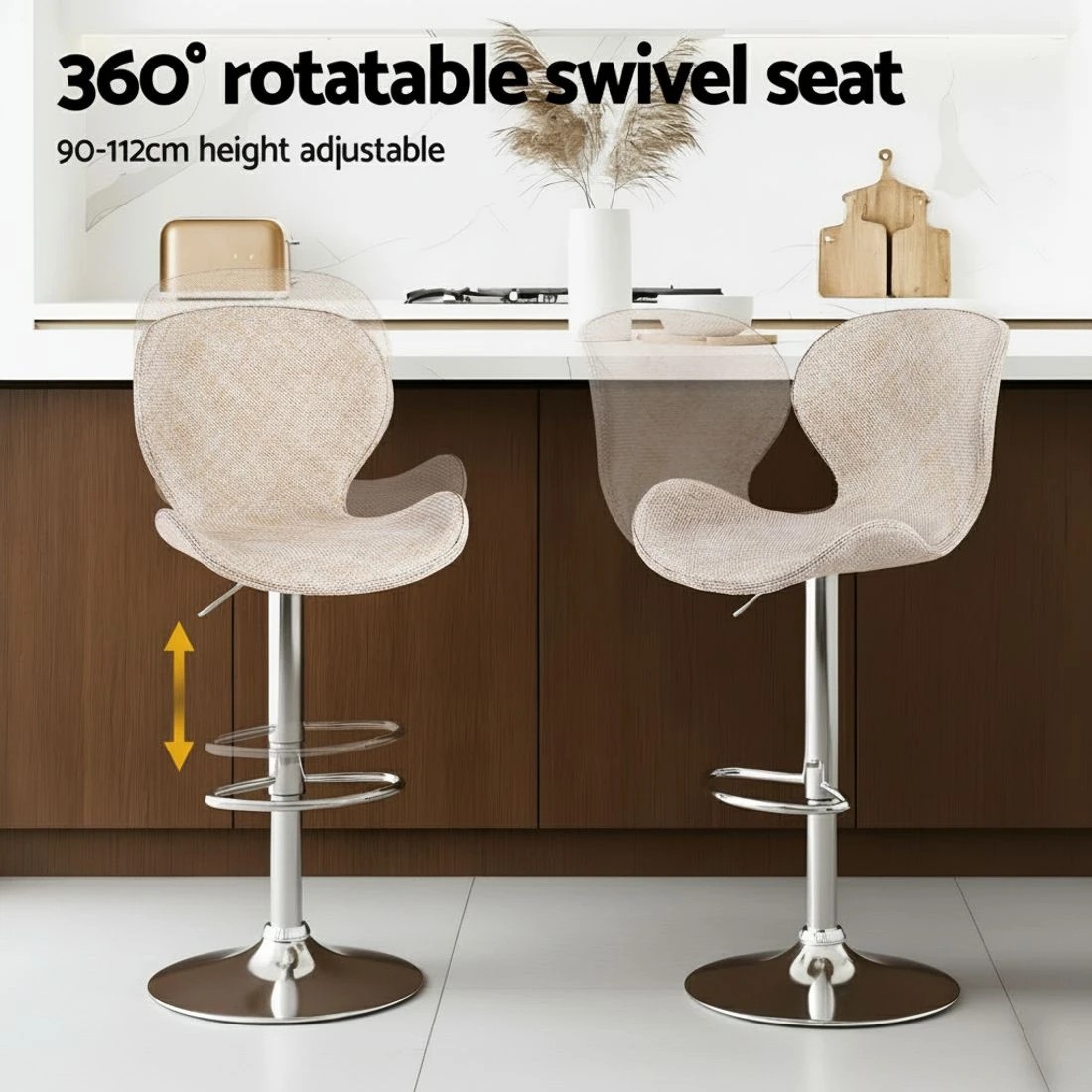 4 Artiss 4x Bar Stools Kitchen Swivel Gas Lift Counter Chair Wing PE Rattan - Beige, 4 of 6