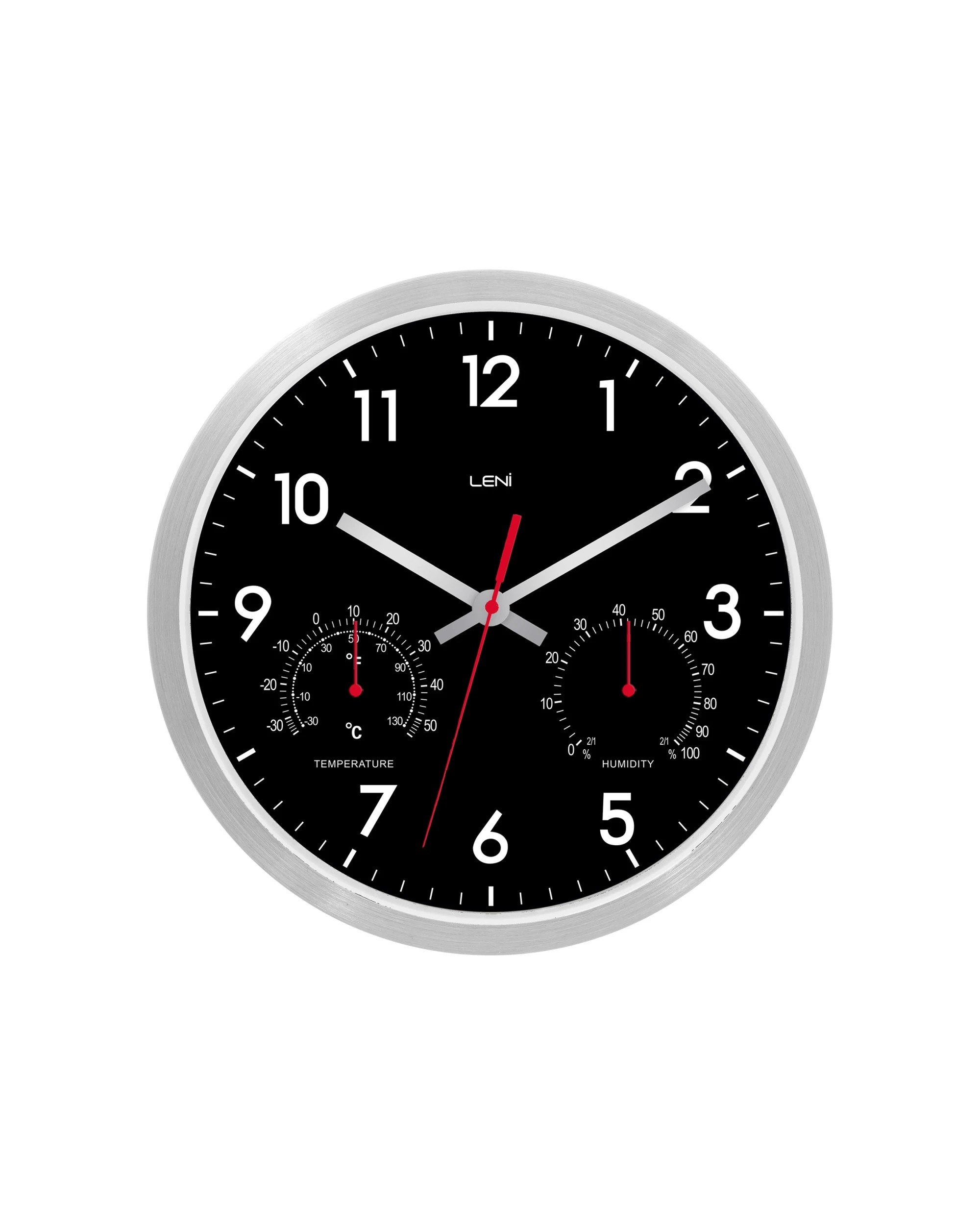 1 Leni 25cm Aluminium Wall Clock With Temperature And Humidity Silent Black - Black, 1 of 4