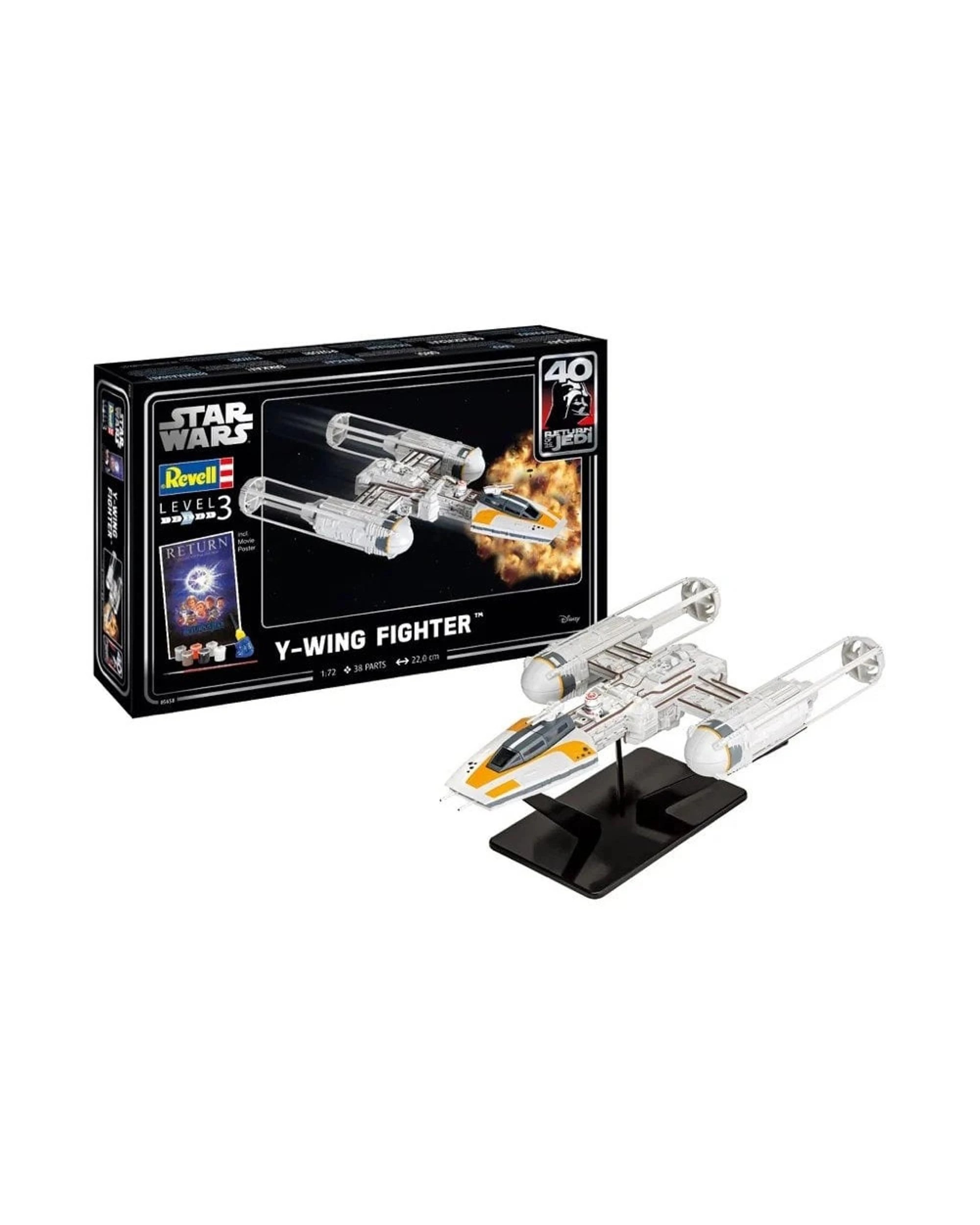 1 Revell Star Wars Return of the Jedi 40th Anniversary Y-Wing Fighter 1:72 Scale Model Kit Gift Set, 1 of 8
