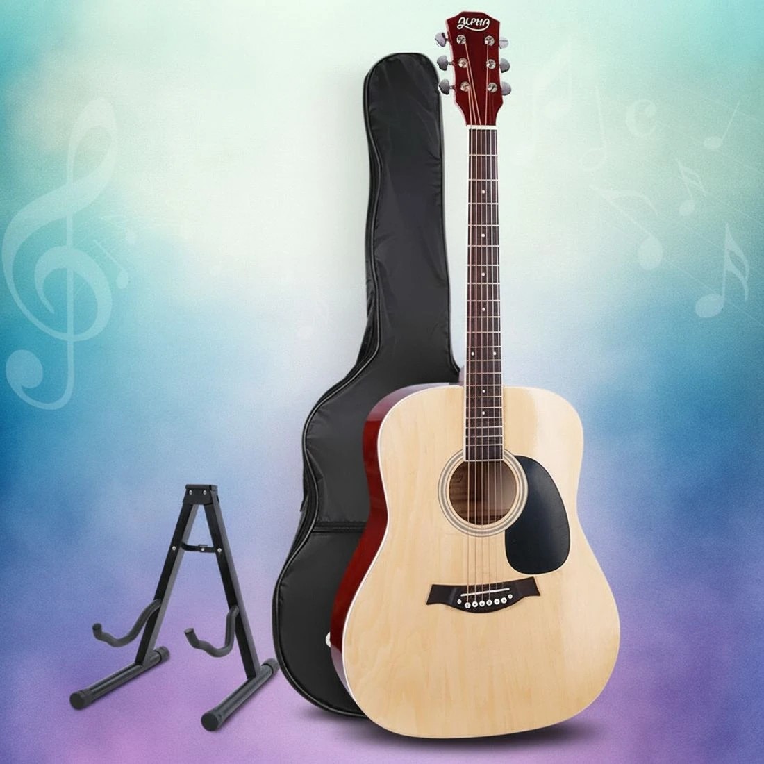 7 Alpha 41 Inch Acoustic Guitar Wooden Body Steel String Dreadnought Stand Wood - Multi, 7 of 7