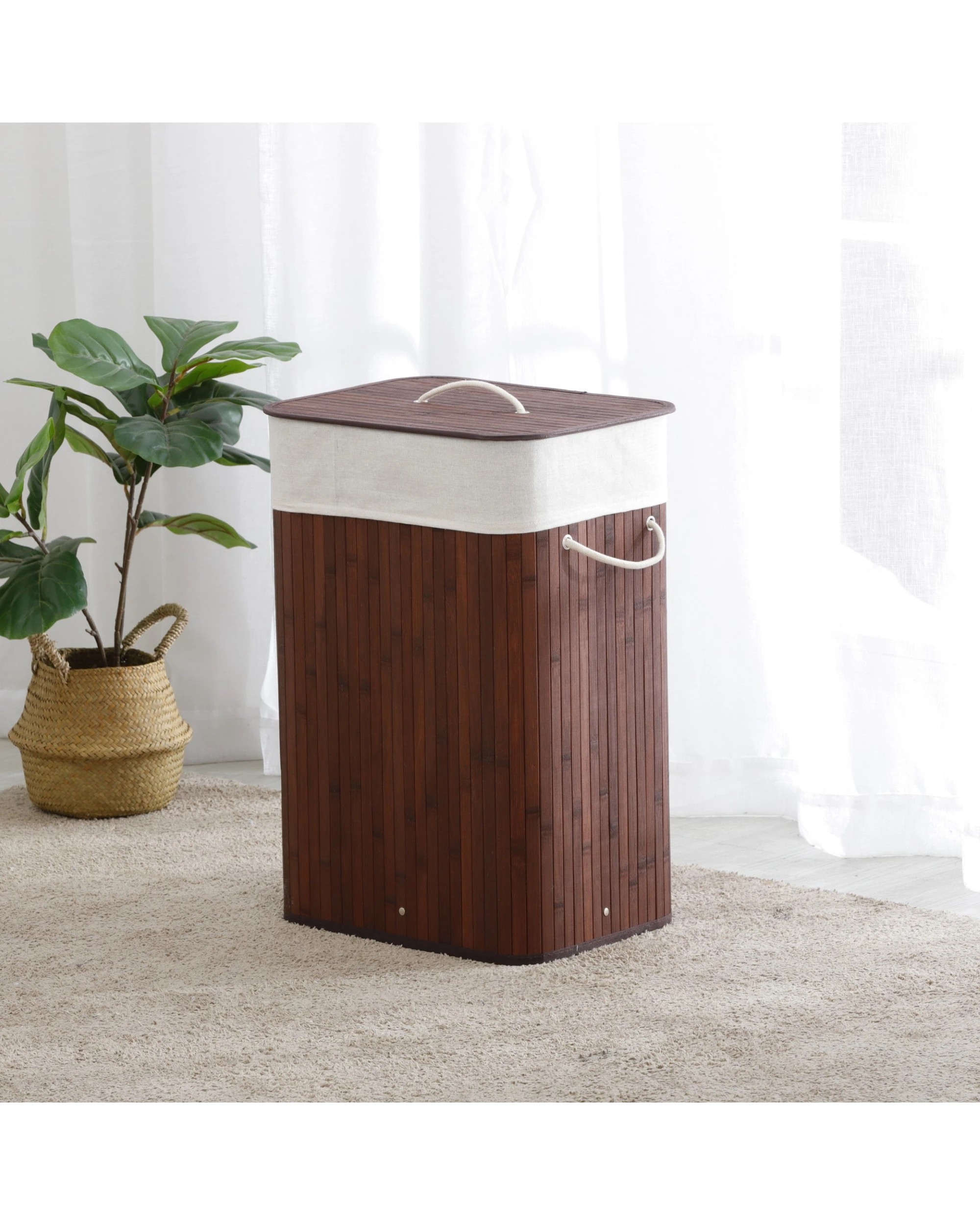 5 Sherwood Home Tall Rectangular Folding Bamboo Laundry Hamper with Lid 40x30x60cm - Natural Bamboo, 5 of 5