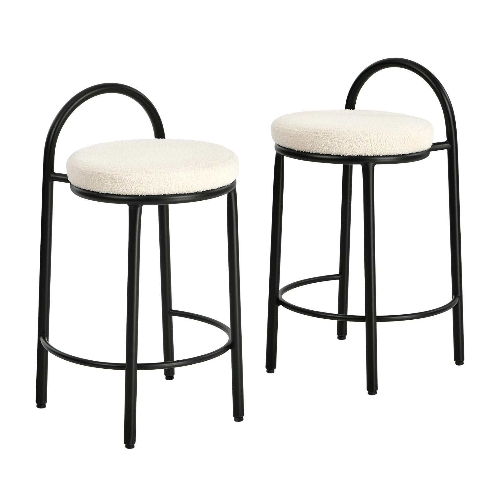1 Oikiture 2x Bar Stools Dining Chairs Round Counter Seat Boucle - White, 1 of 9