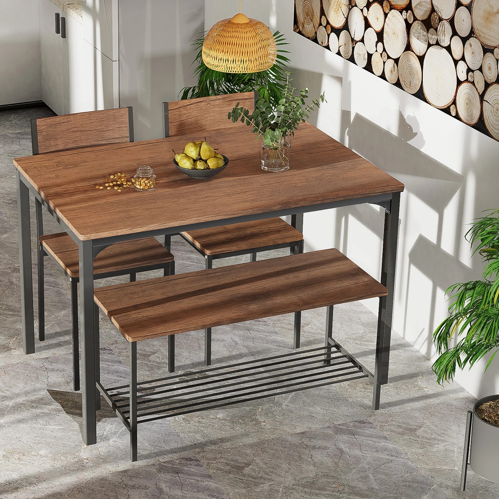 2 Costway 4PCS Dining Table Set Metal Frame Kitchen Breakfast Table Set w/Storage Rack - Brown, 2 of 4