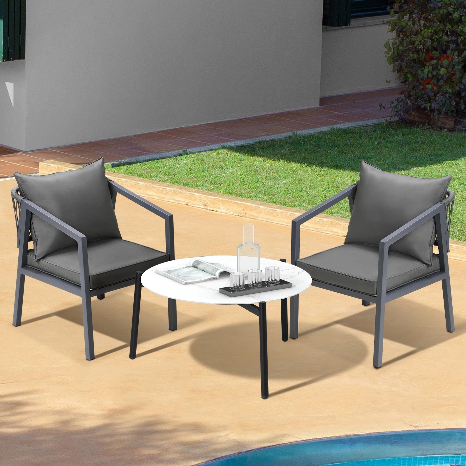 3 Livsip 5PCS Outdoor Patio Setting Furniture Lounge Set White 70cm Coffee Table - Multi, 3 of 9