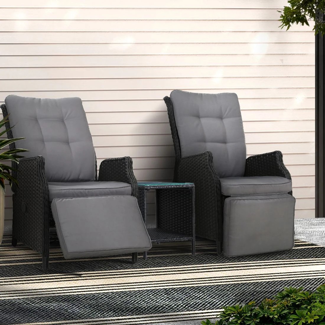 3 Gardeon 3PC Recliner Chairs Table Sun lounge - Black, 3 of 6