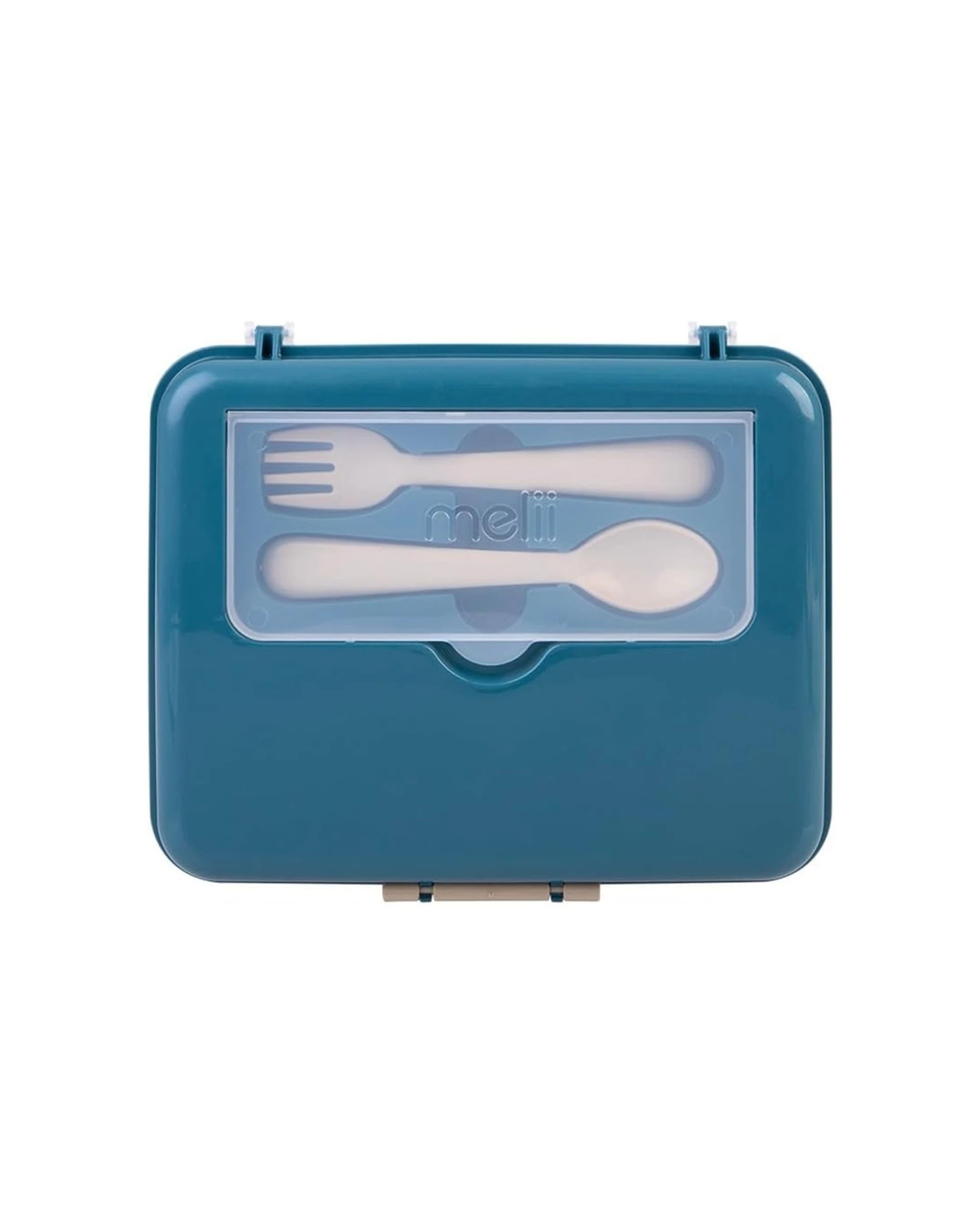 1 Melii Luxe 2-Tier Bento Box 6 Compartments With Spoon And Fork Easy Latch - Blue, 1 of 5