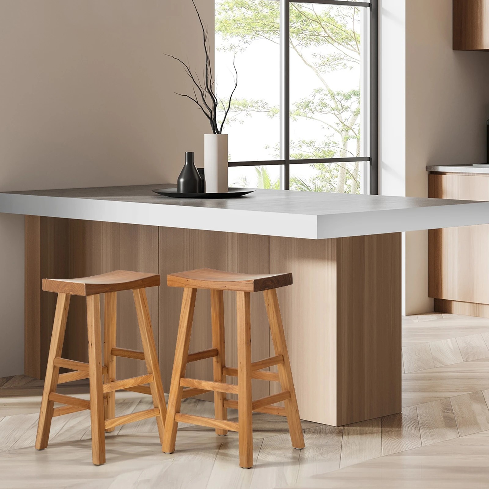 5 Oikiture 2x Bar Stools Kitchen Stool Wooden Counter Chairs Barstools
 - Natural, 5 of 10