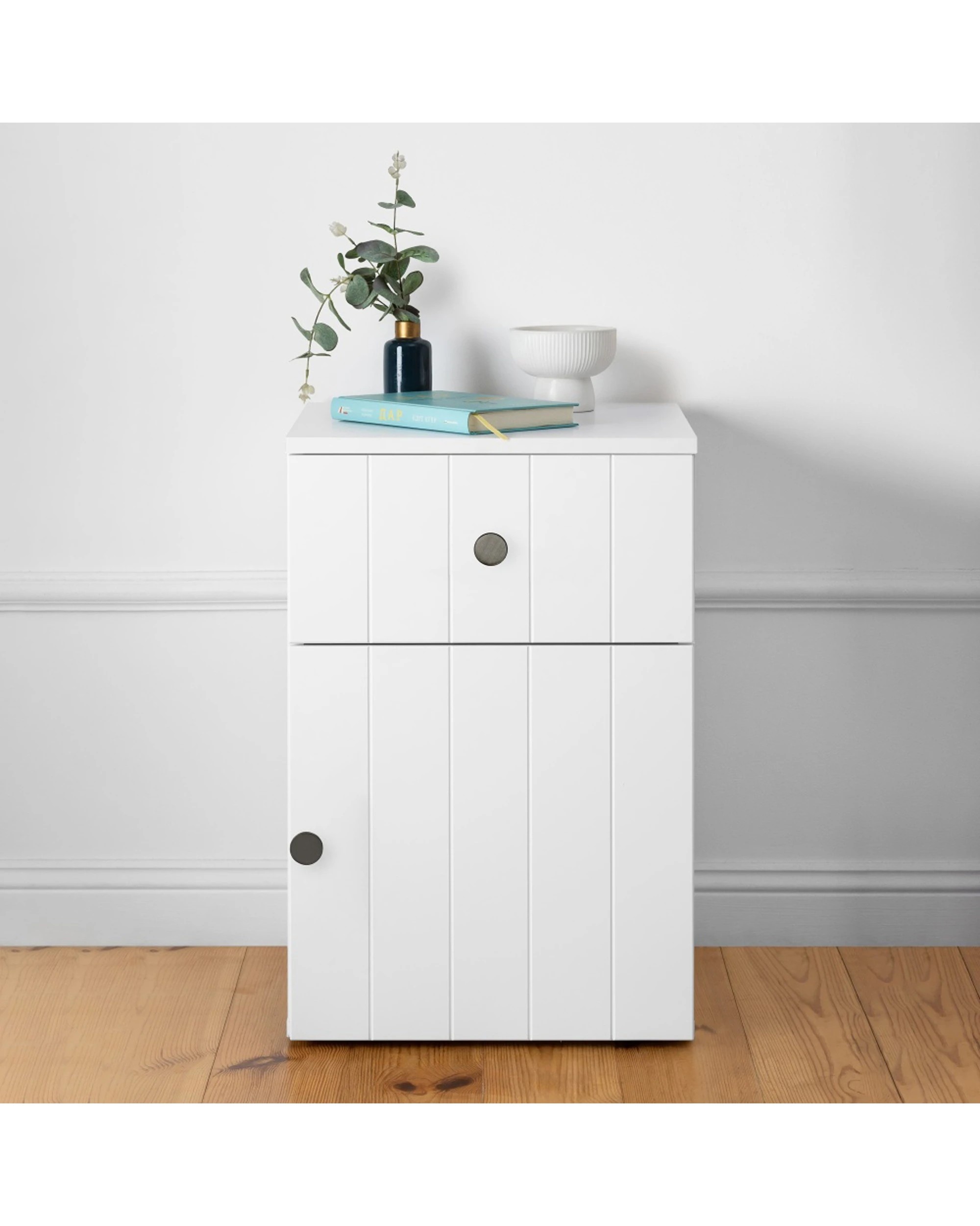 3 European Cabinetry Porto VJ Panel Front Bedside Table Round Handle - White, 3 of 4