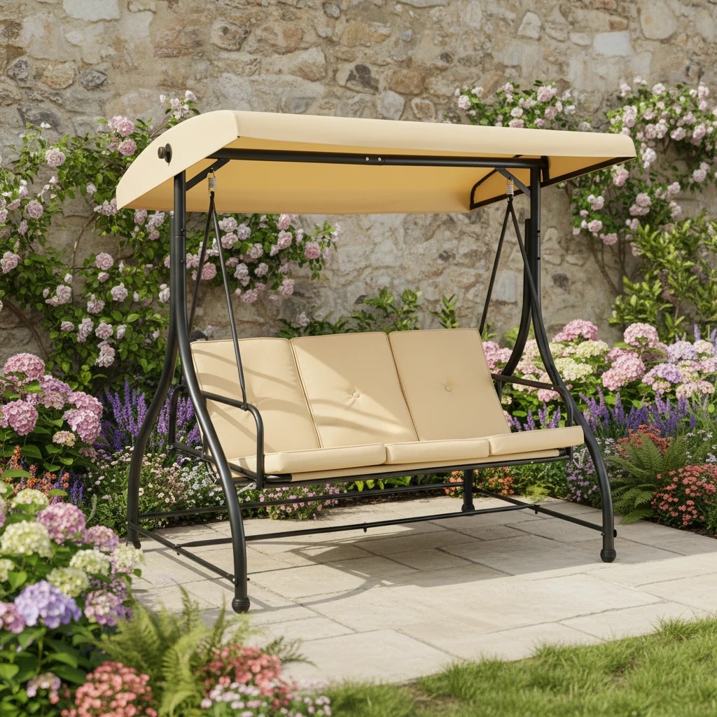 1 Costway 3 Seat Outdoor Porch Swing 2-in-1 Swing Glider Adjustable Canopy w/Removable Cushions, 1 of 3