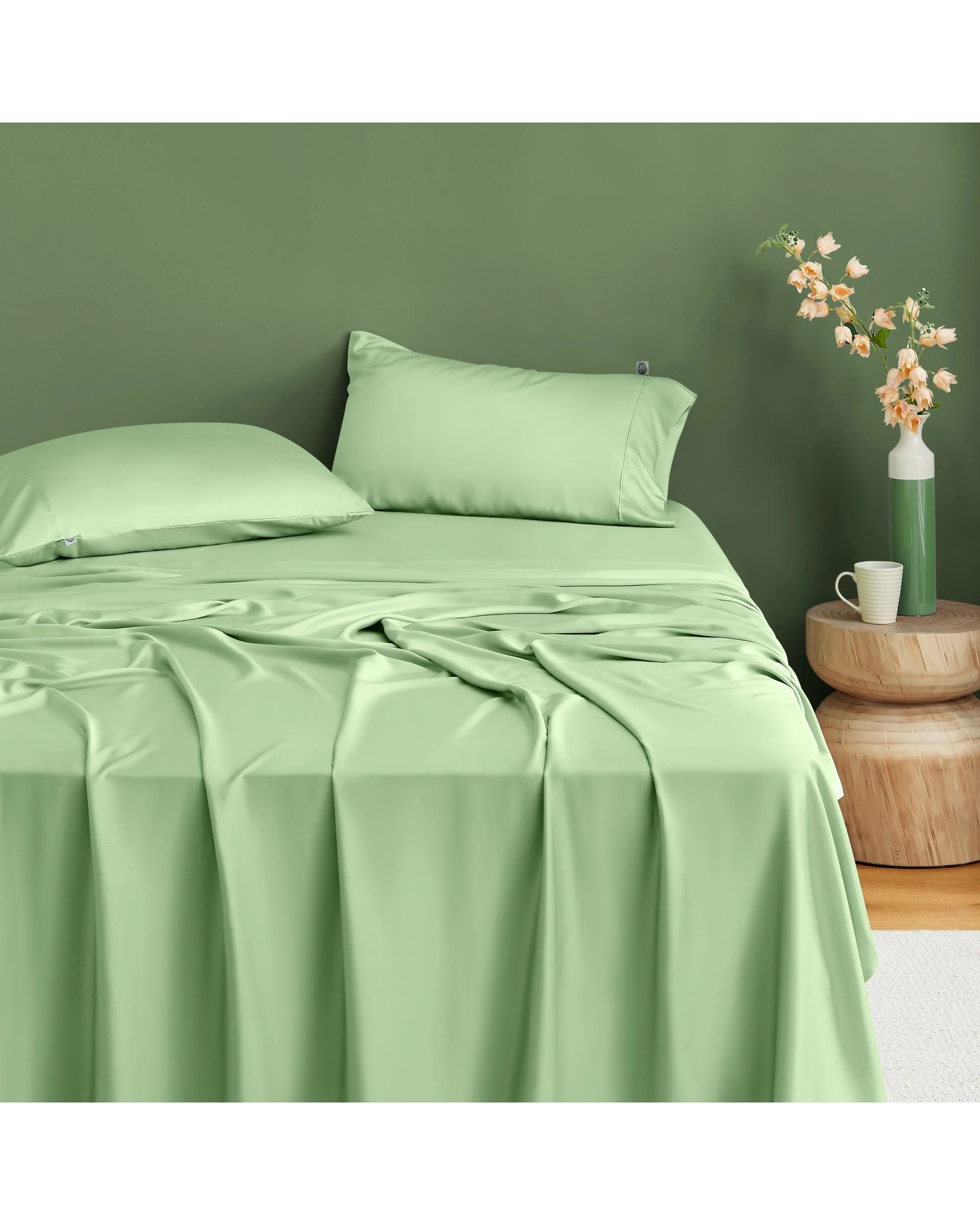 1 Natural Home 400TC 100% Bamboo Sateen Sheet Set - Single Bed - Sage, 1 of 8